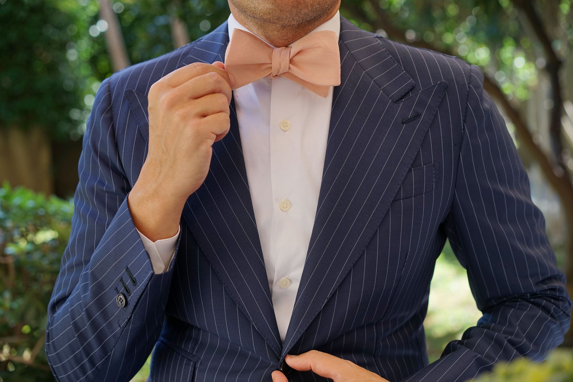 Blush Beige Linen Self Bow Tie