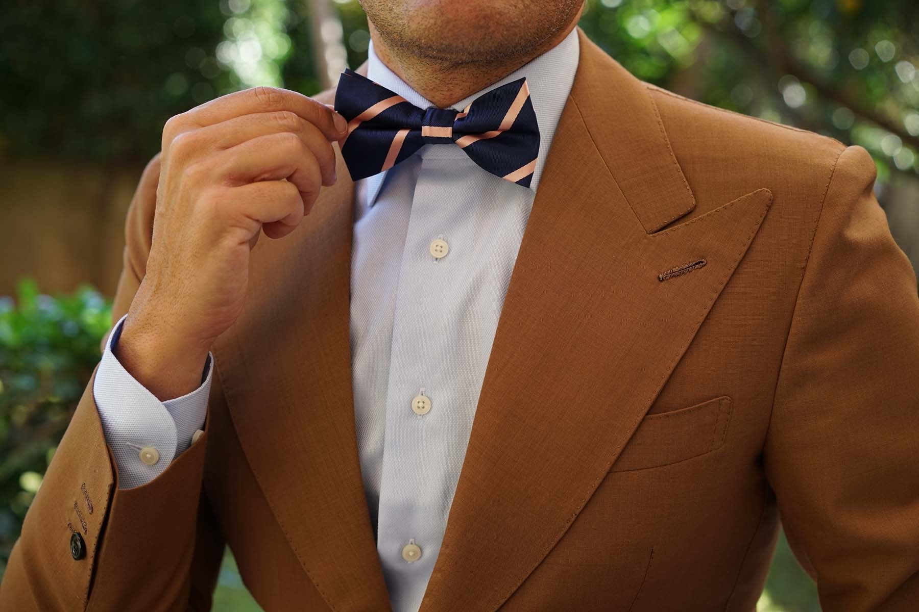 Navy Blue with Peach Stripes Bow Tie