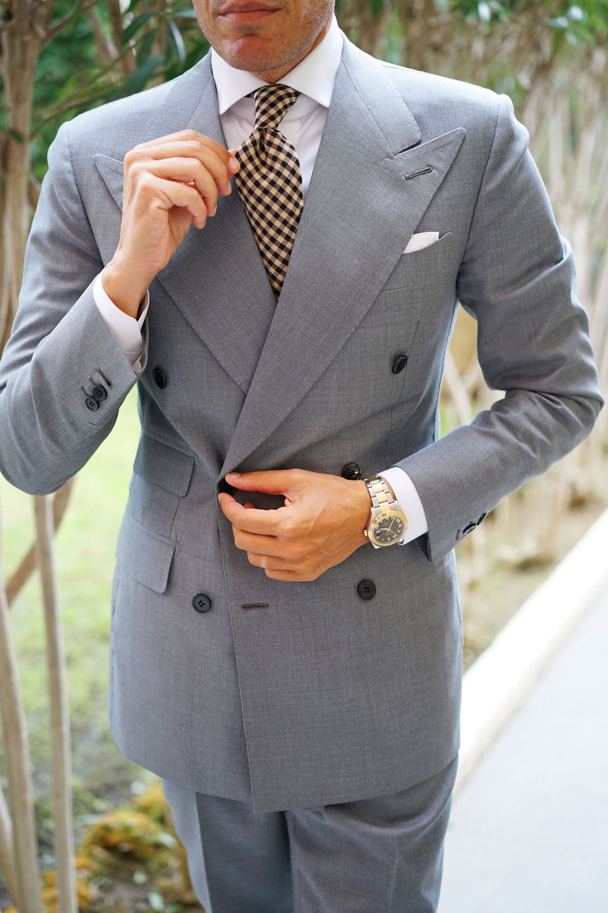 Khaki Black Gingham Blend Tie