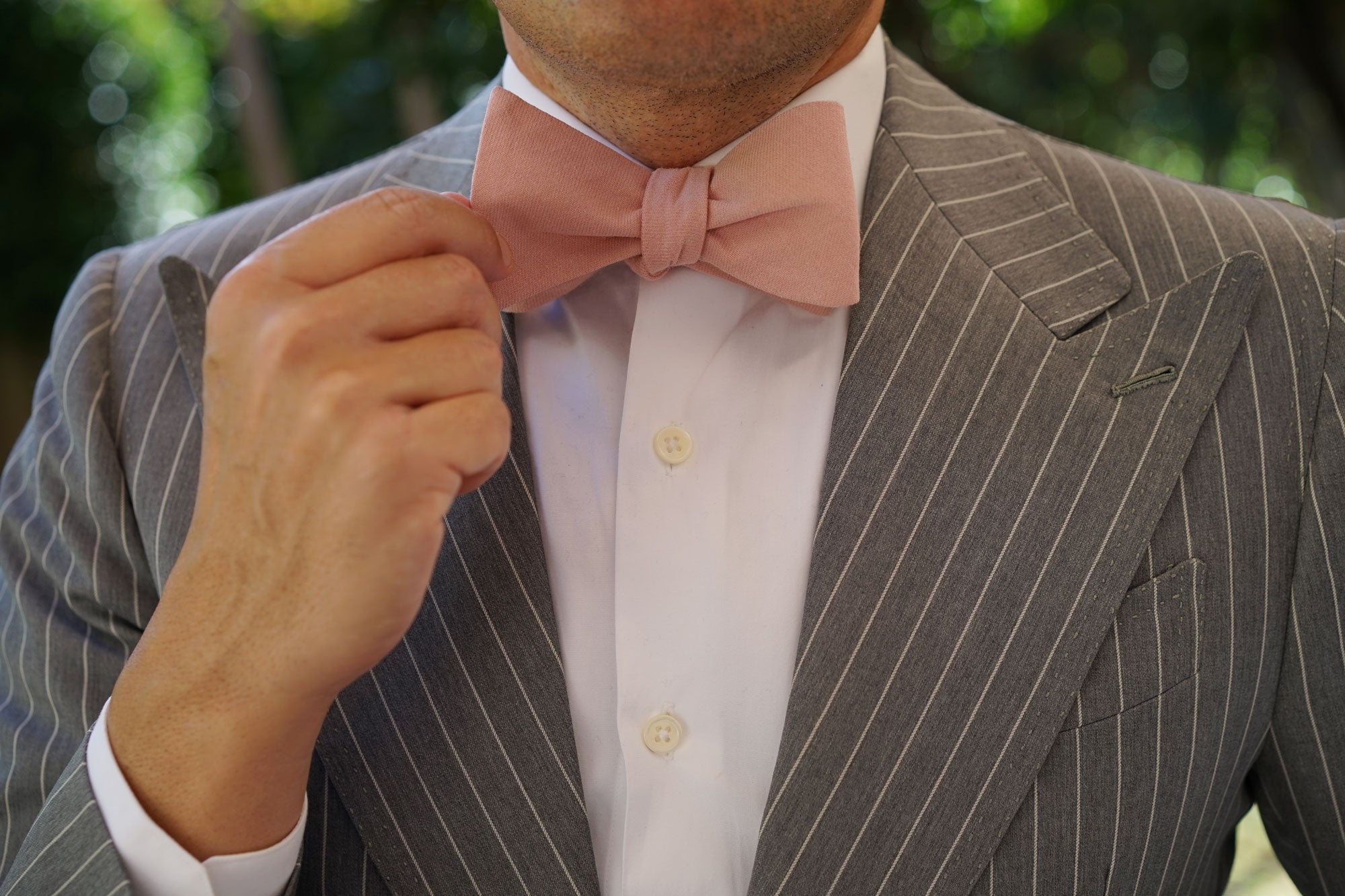 Paris Blush Pink Textured Vintage Linen Self Bow Tie