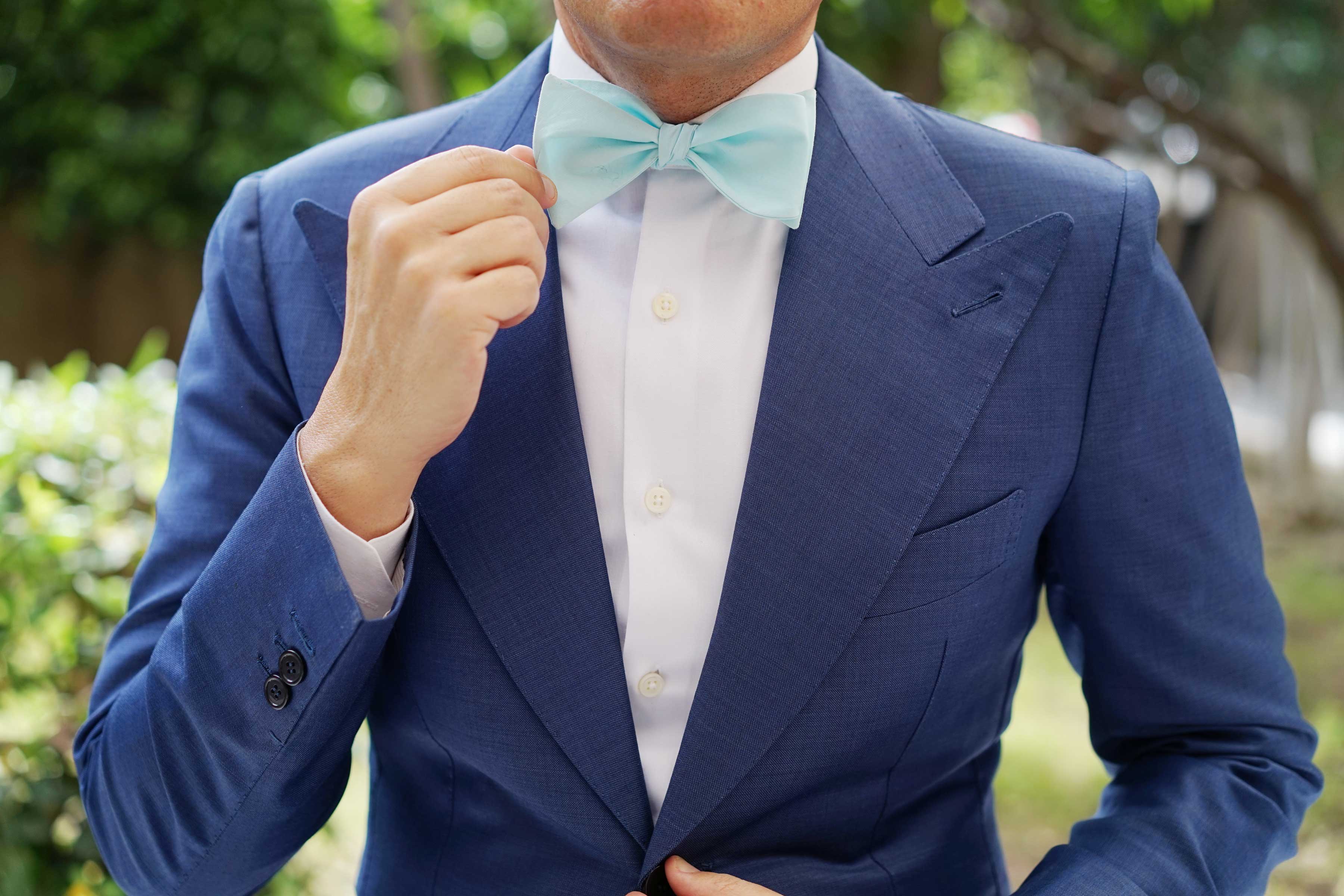 Mint Blue Cotton Self Tie Bow Tie