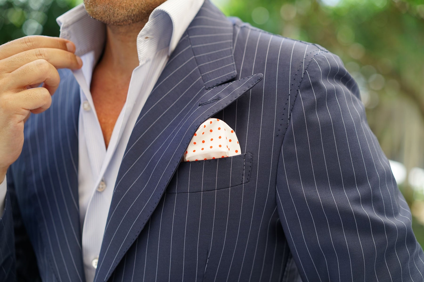 White Cotton with Red Mini Polka Dots Pocket Square