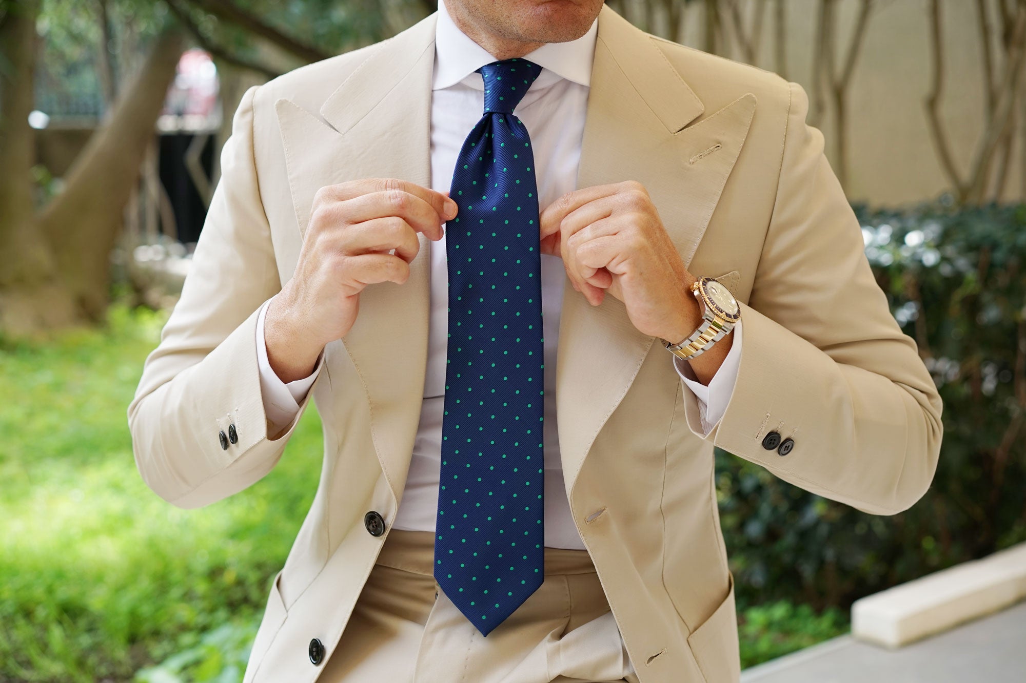 Navy Blue with Green Polka Dots Necktie