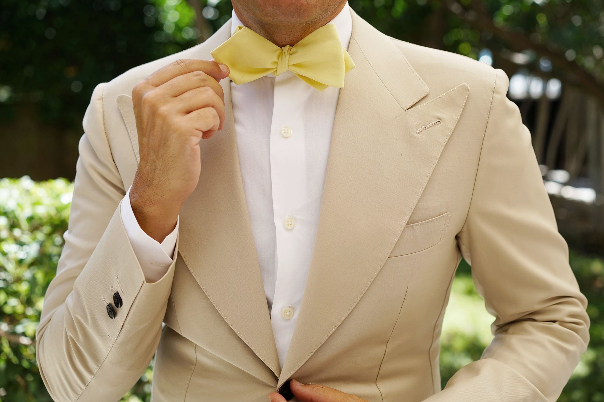 Pastel Yellow Cotton Self Tie Diamond Bow Tie