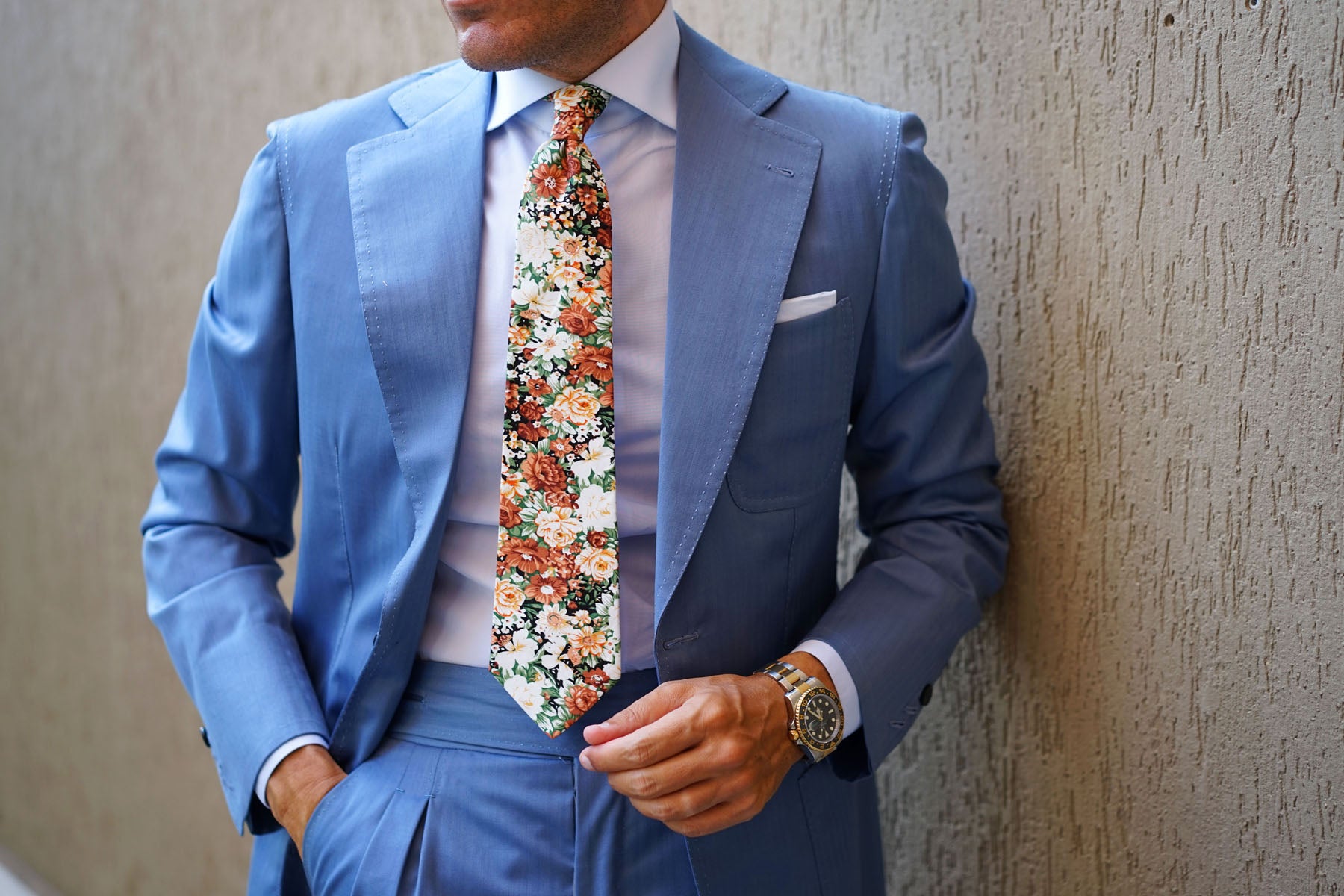 San Pietro Orange Floral Tie