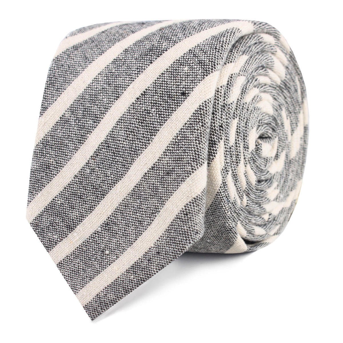 Adana Black Chalk Stripe Linen Skinny Tie