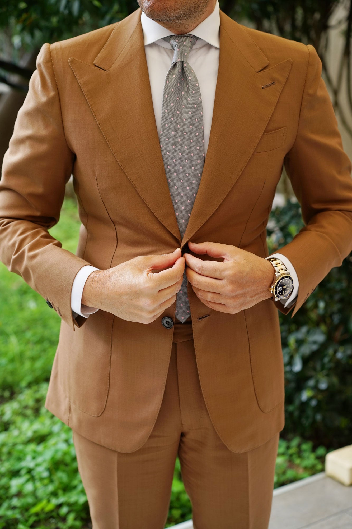 Grey with Baby Pink Polka Dots Necktie