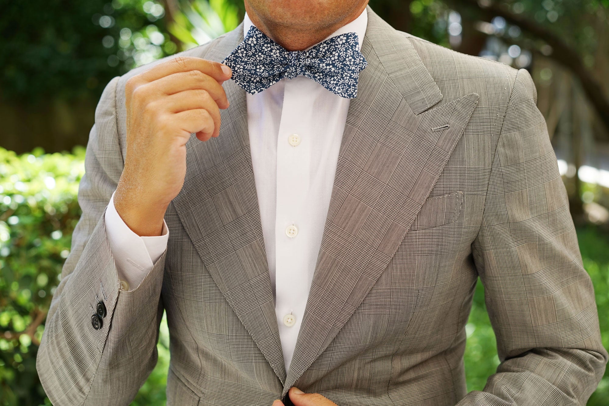 White Orchid Floral Diamond Self Bow Tie