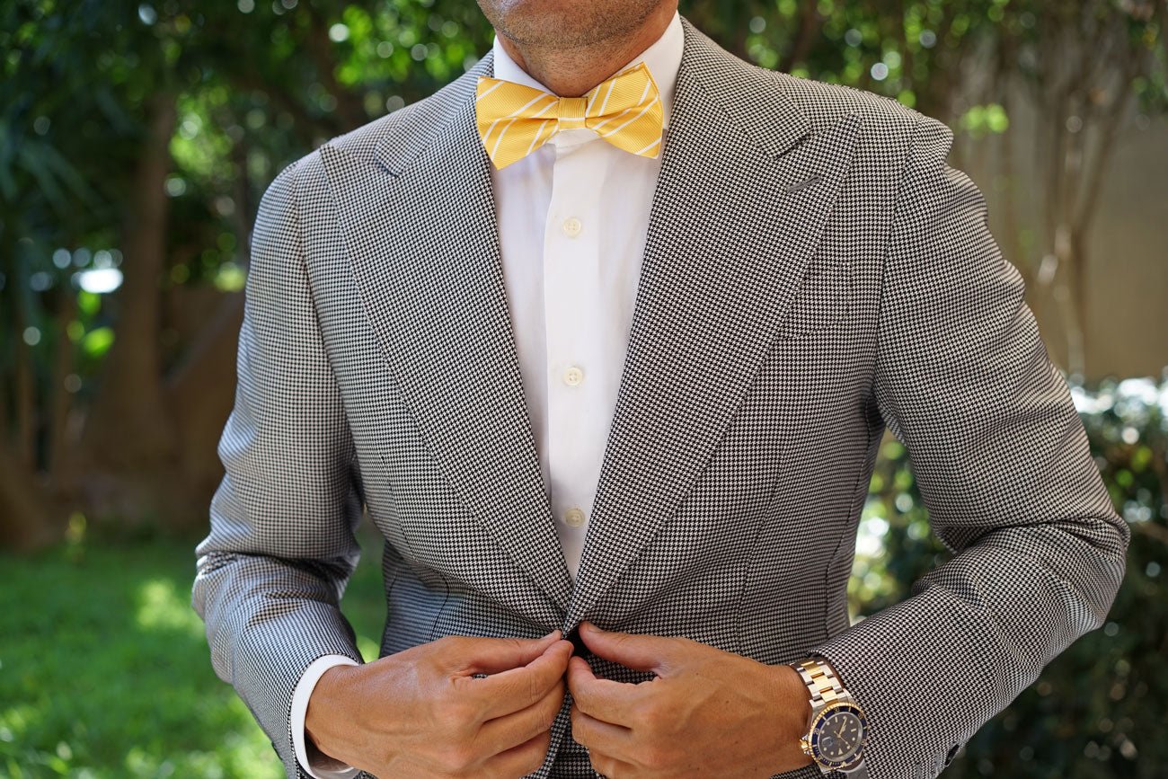 Sunflower Yellow Double Stripe Bow Tie