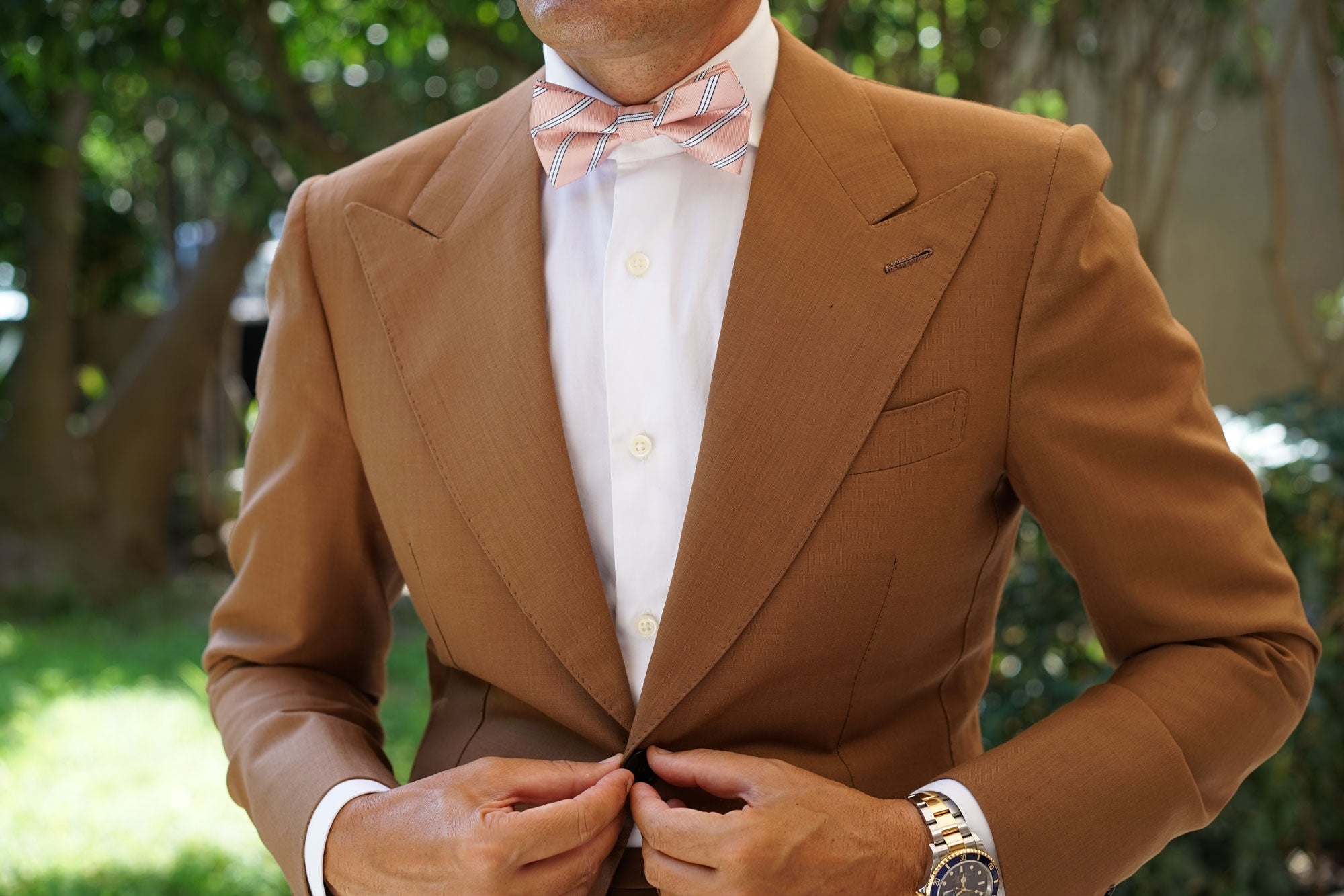 Dusty Peach Copacabana Striped Bow Tie