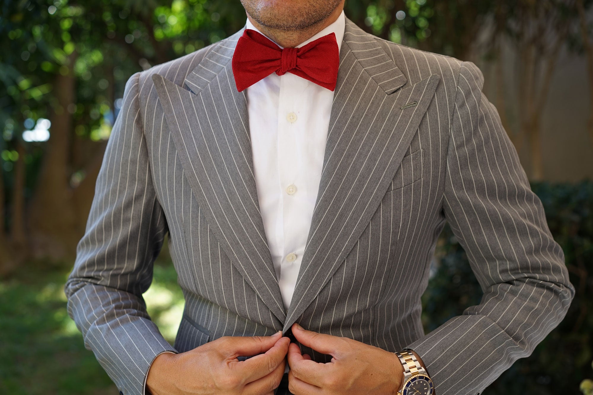 Apple Maroon Linen Self Bow Tie