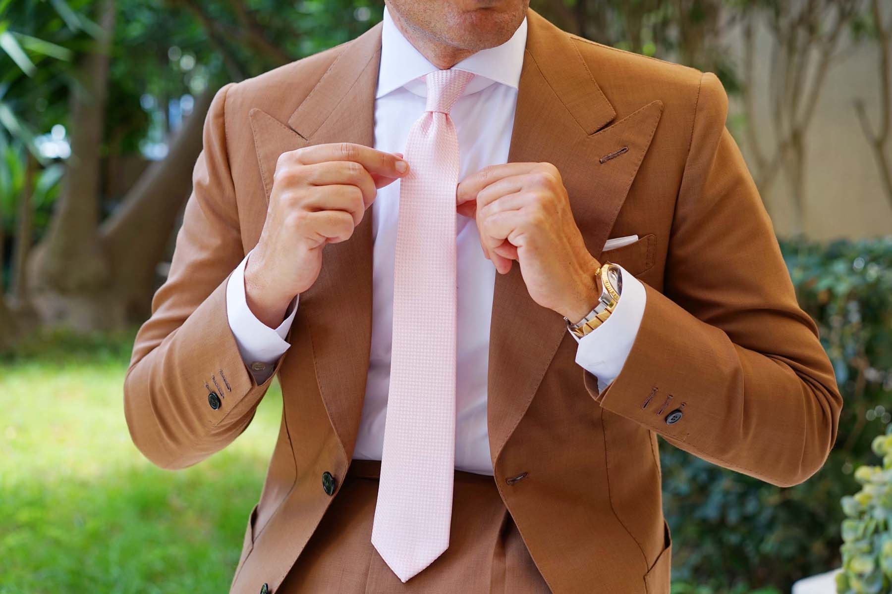 Pink Basket Weave Checkered Skinny Tie