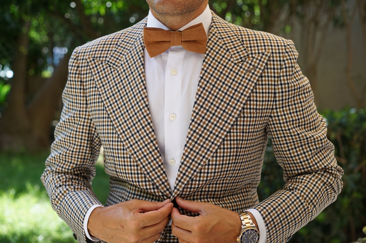 Dark Mustard Brown Linen Bow Tie