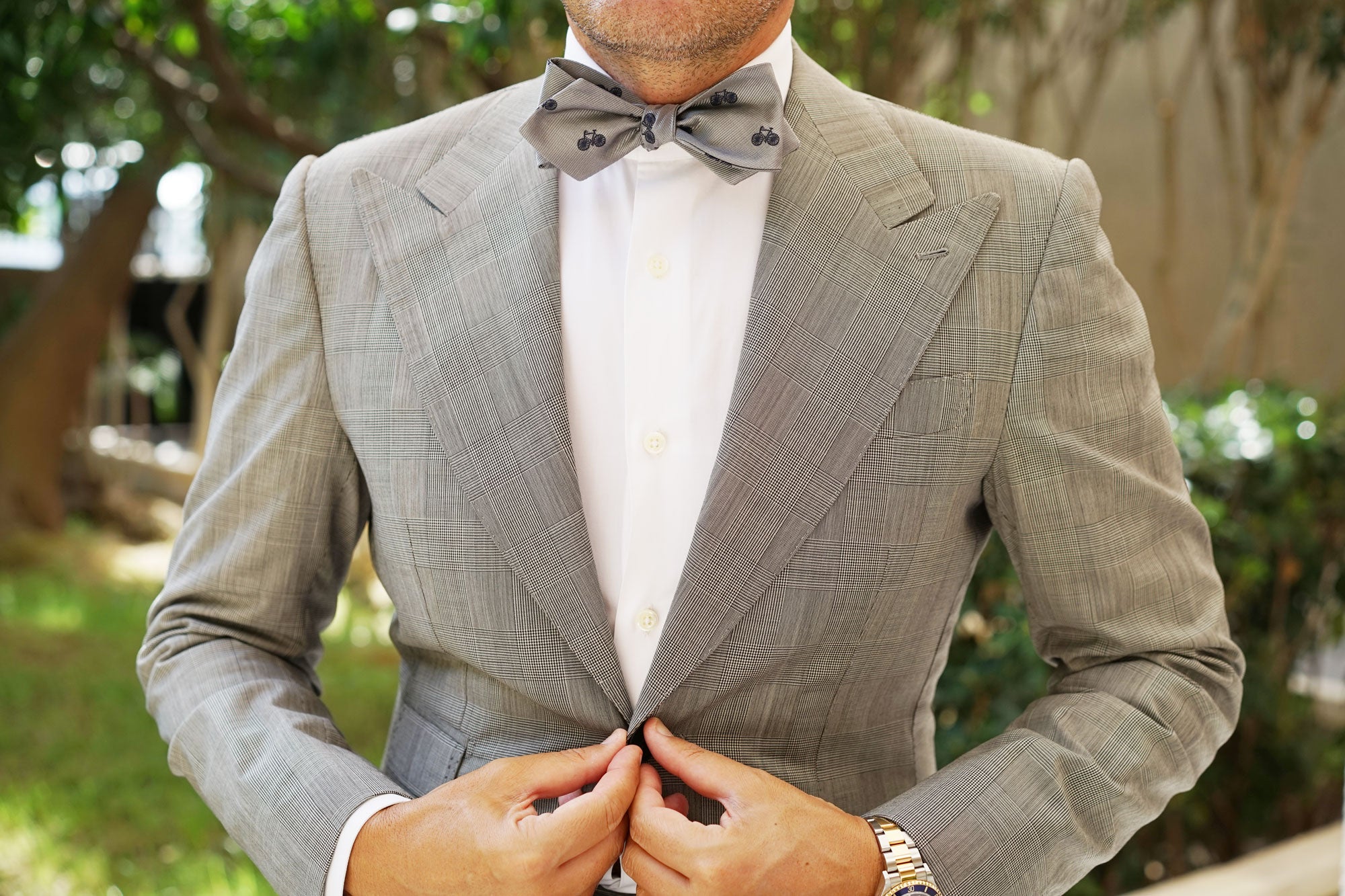 Grey with Navy Blue French Bicycle Self Tie Diamond Tip Bow Tie