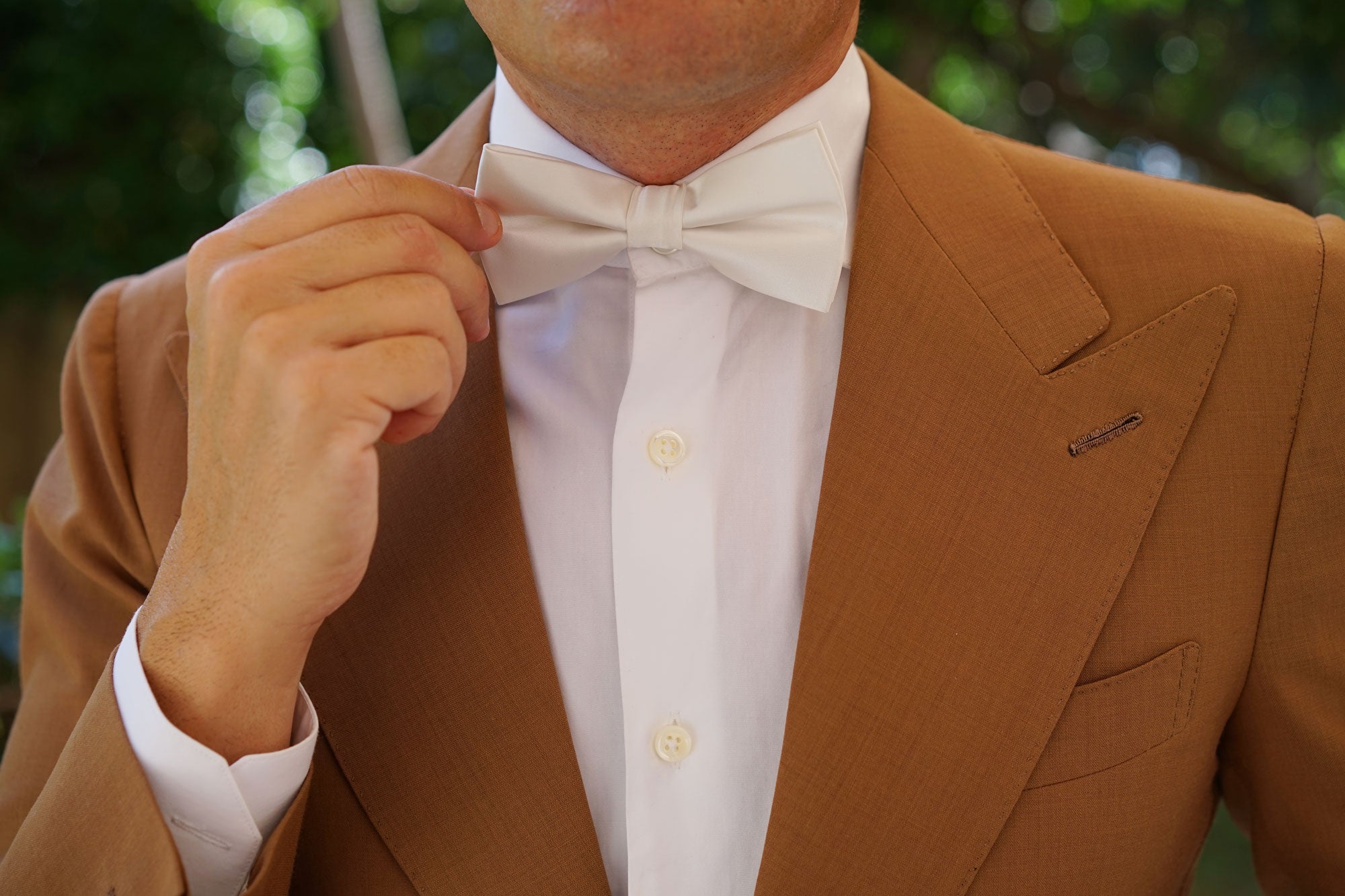 Ivory Crisp Satin Bow Tie