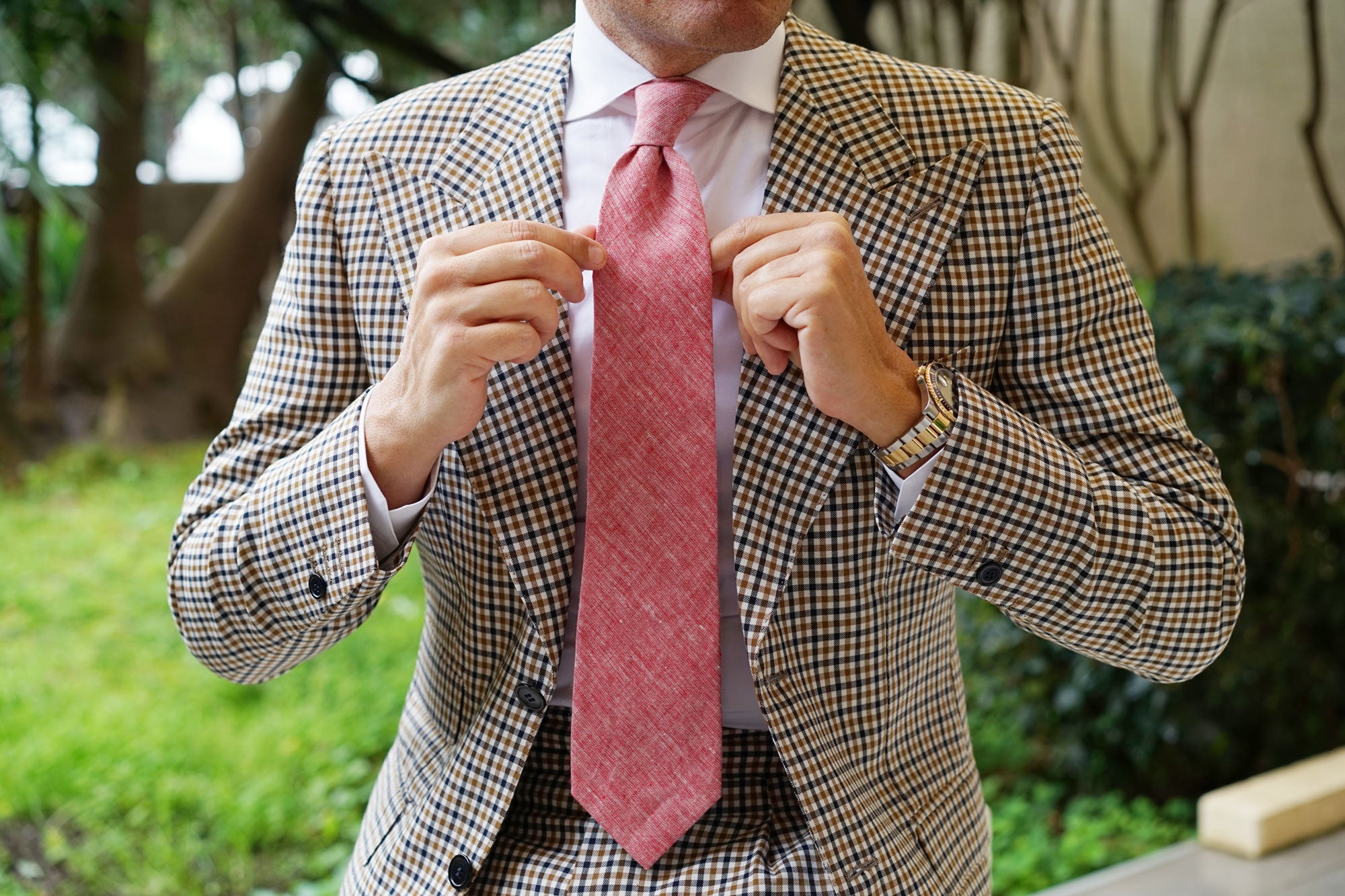 Light Red Chambray Linen Necktie