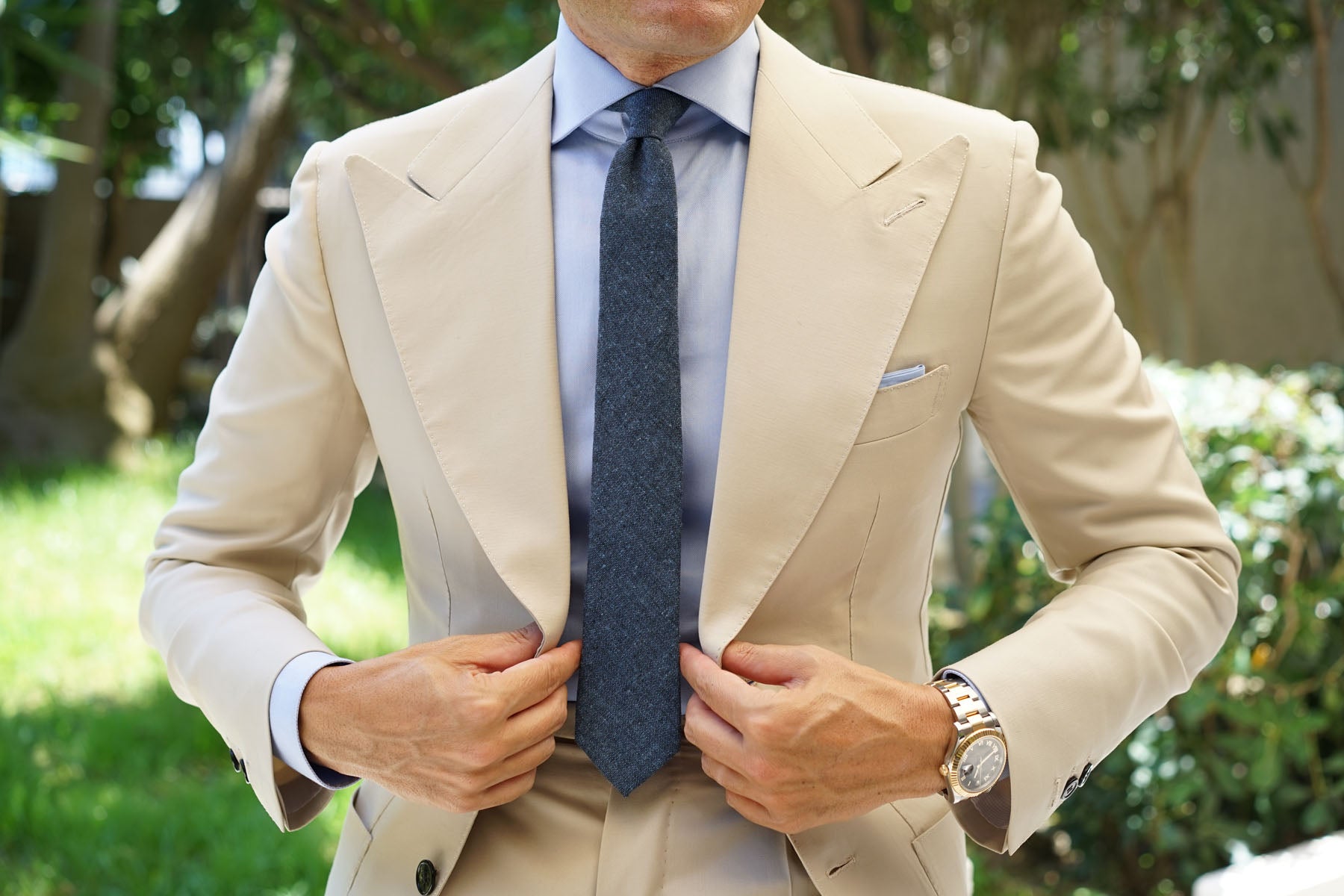 Blue & Black Textured Linen Blend Skinny Tie