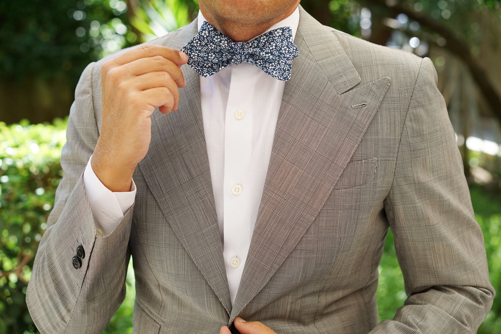 White Orchid Floral Diamond Self Bow Tie