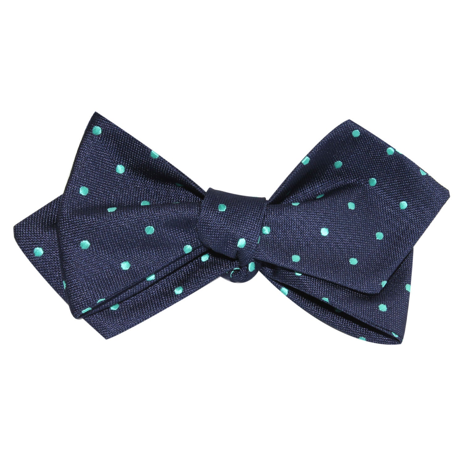 Navy Blue with Mint Green Polka Dots Self Tie Diamond Tip Bow Tie