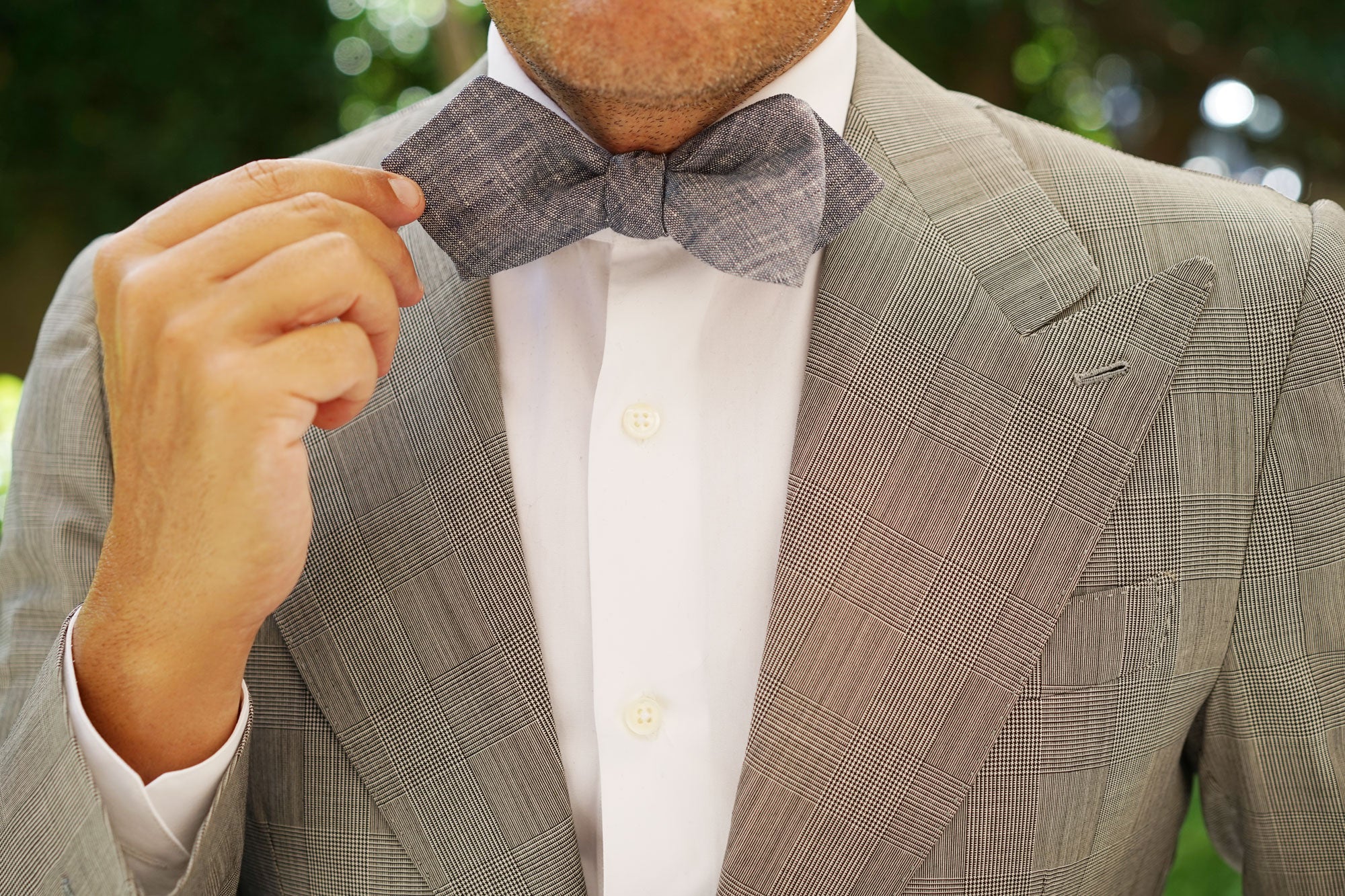 Navy Blue Linen Chambray Self Tie Diamond Bow Tie