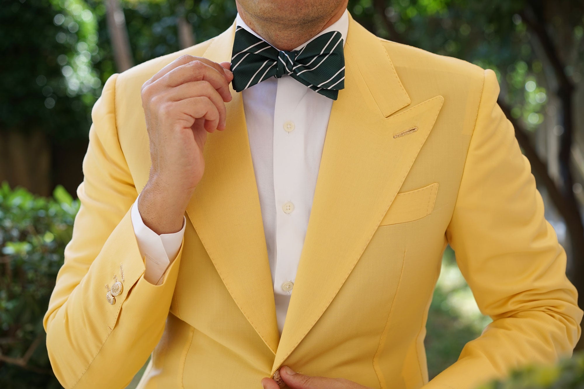 Emerald Green Double Stripe Self Bow Tie