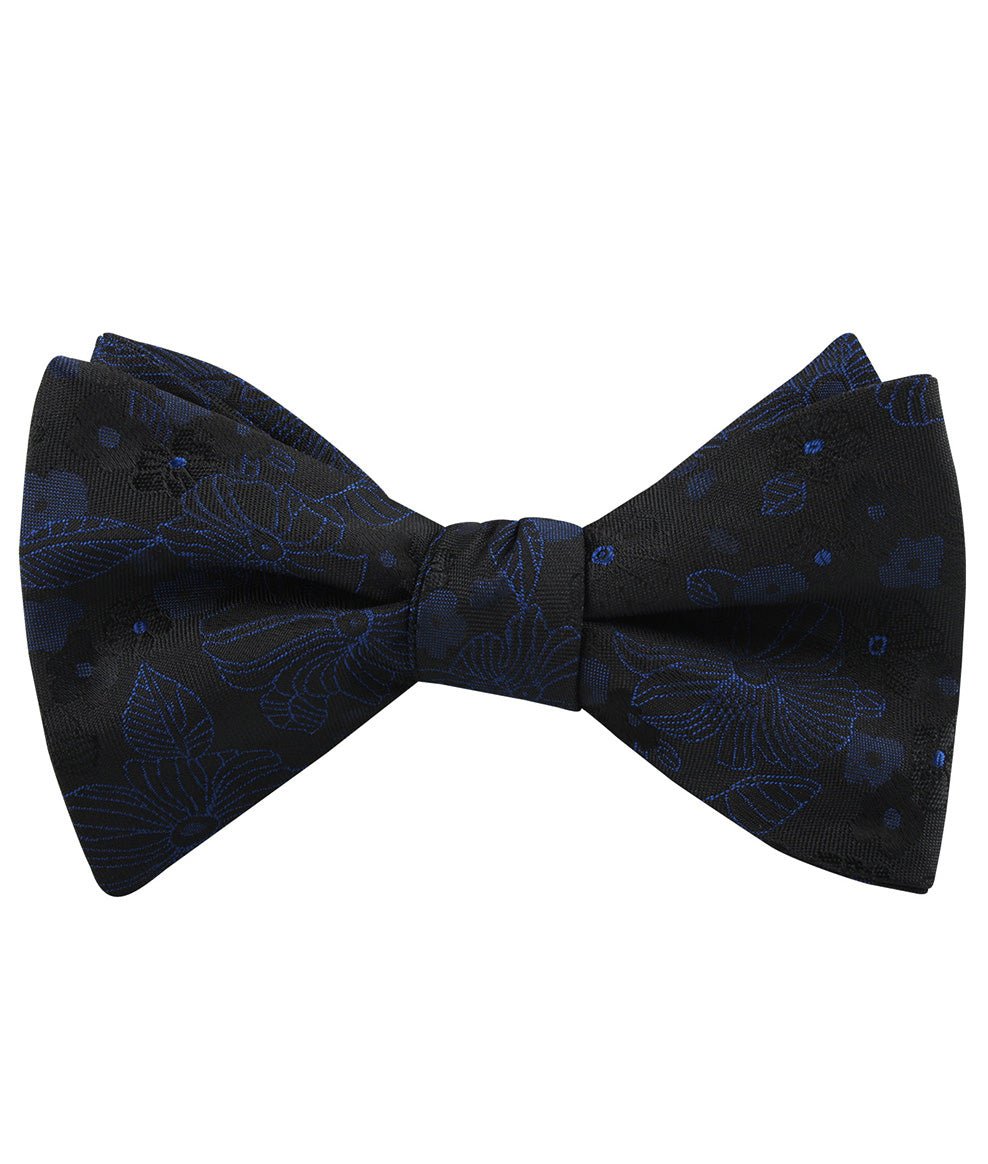 Asagao Midnight Blue-Black Floral Self Bow Tie