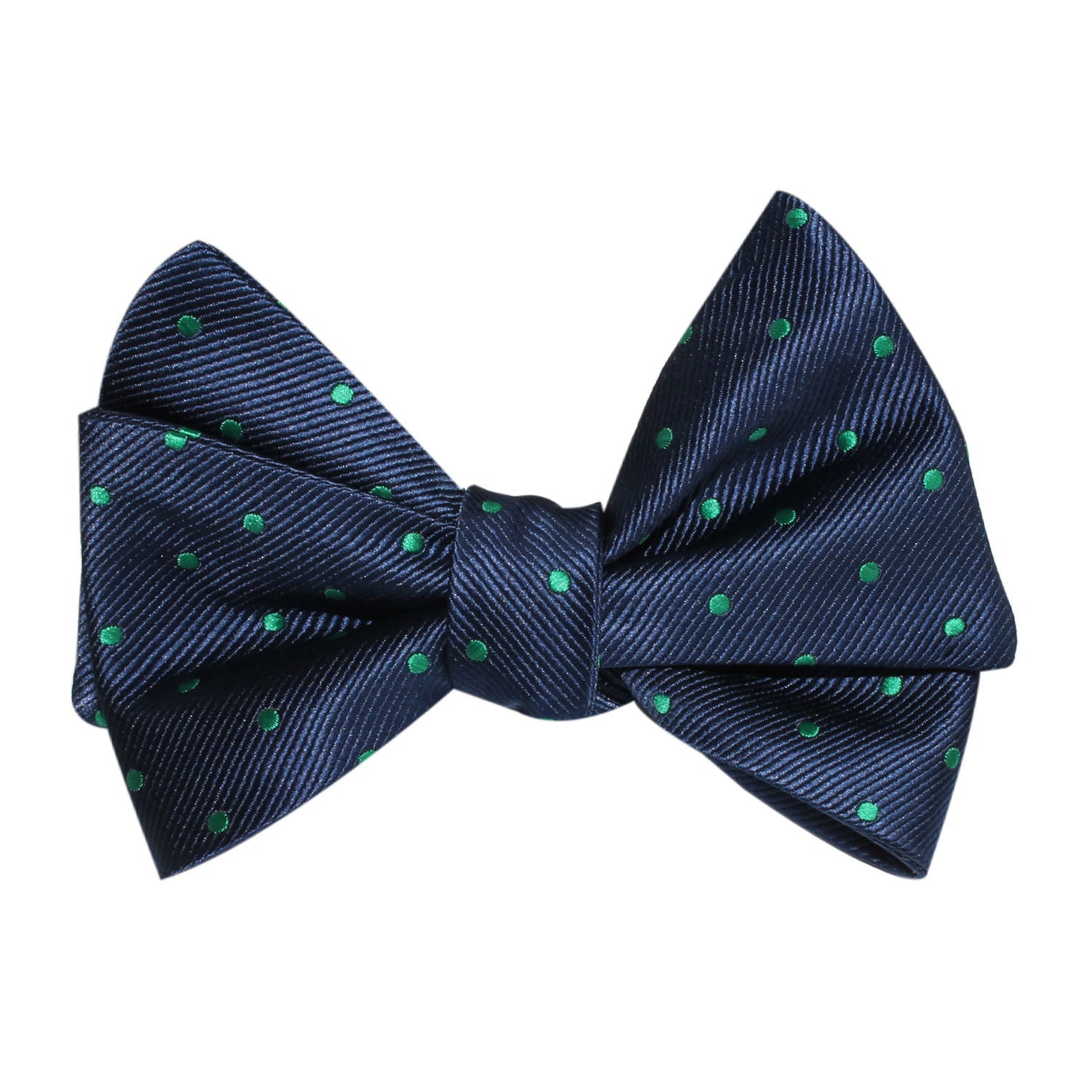 Navy Blue with Green Polka Dots Self Tie Bow Tie