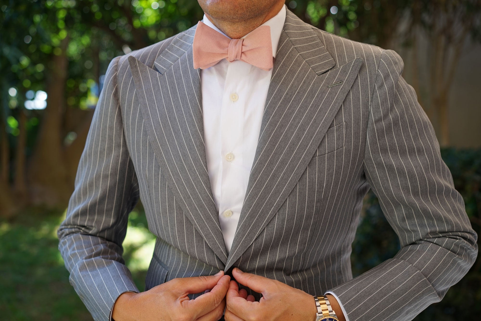 Paris Blush Pink Textured Vintage Linen Self Bow Tie