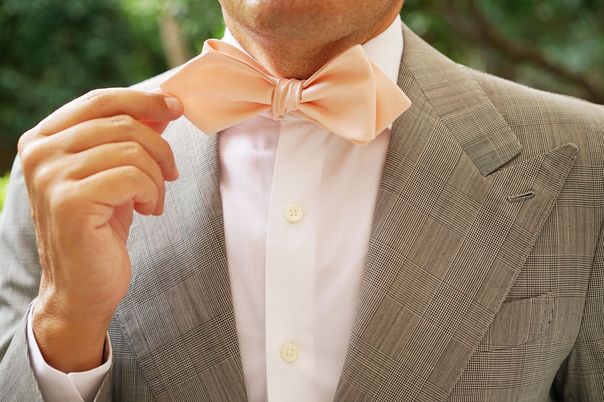 Peach Satin Self Tie Diamond Tip Bow Tie