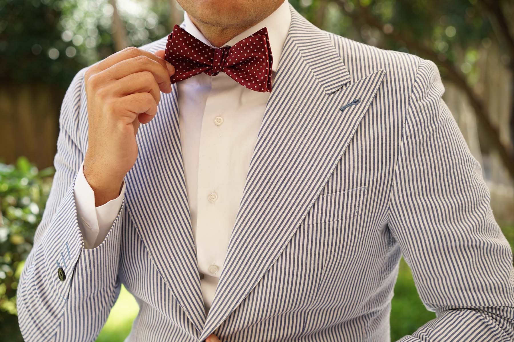 Burgundy Mini Polka Dots Self Bow Tie