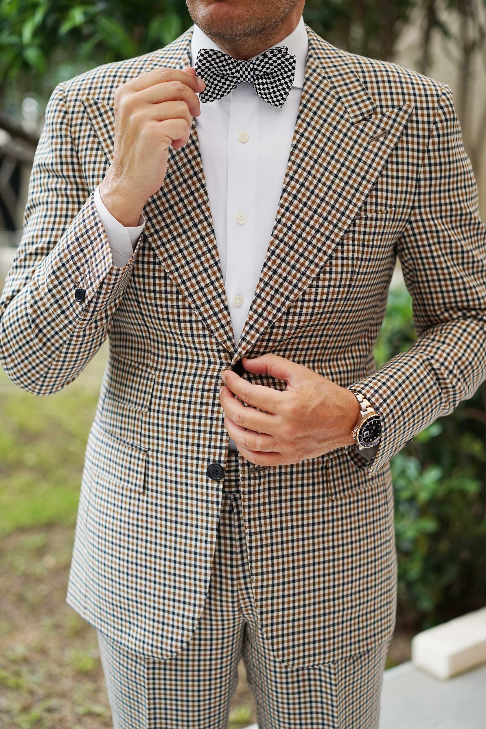 Black and White Checkered Knitted Bow Tie