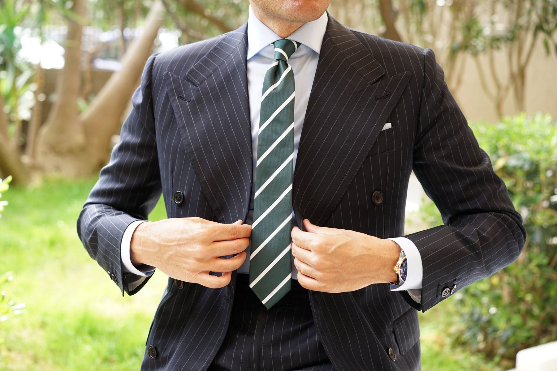 Forest Green Striped Skinny Tie