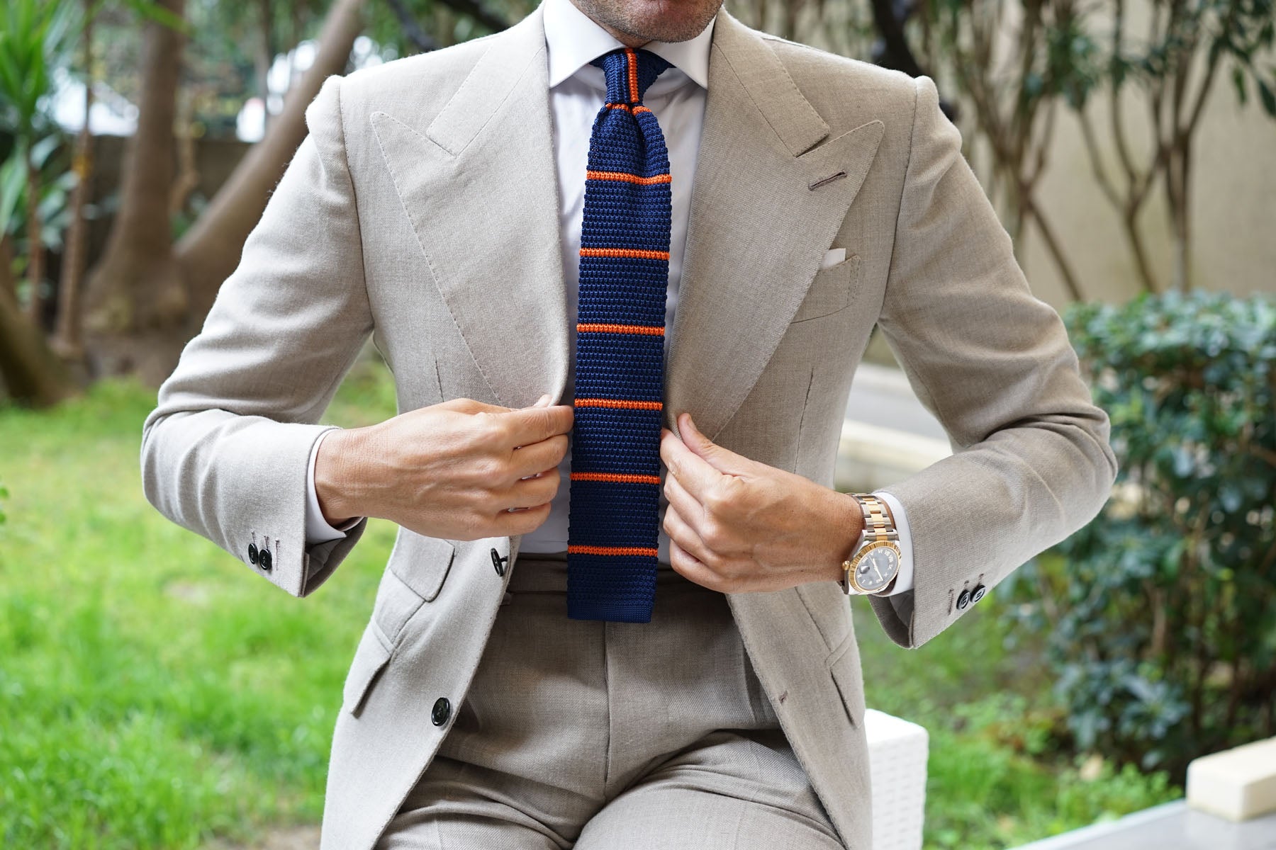 Santoro Navy Blue with Orange Striped Knitted Tie