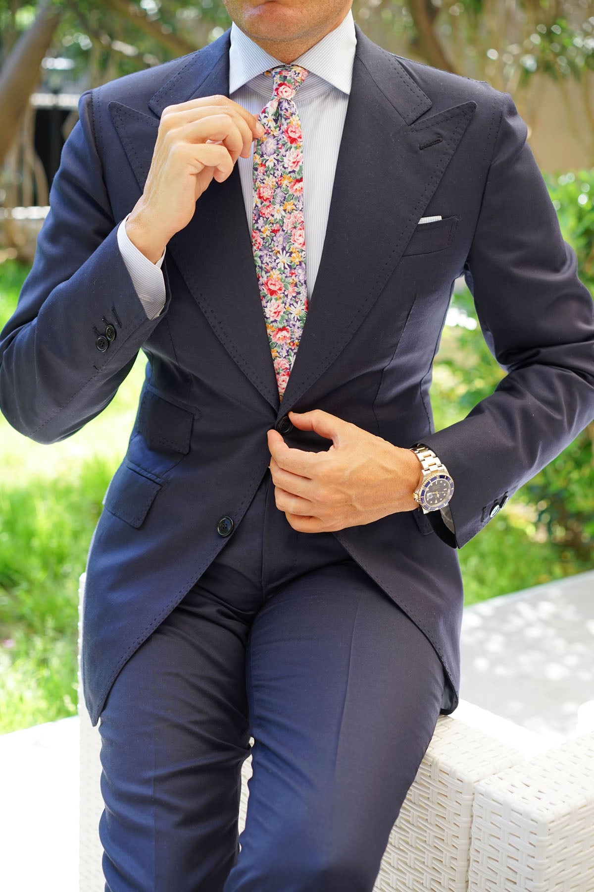 Purple Giverny Floral Skinny Tie