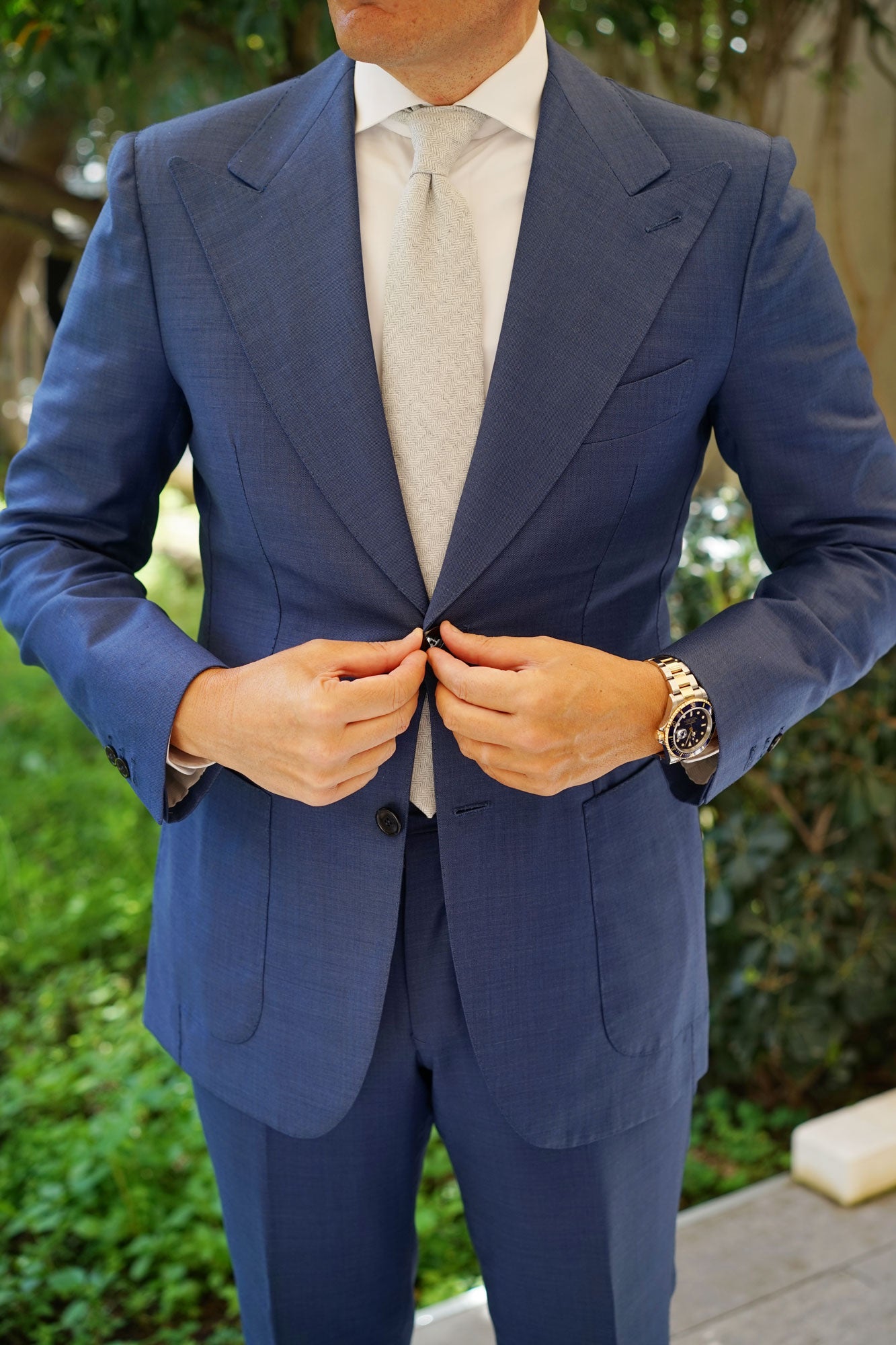 Light Grey Herringbone Linen Necktie