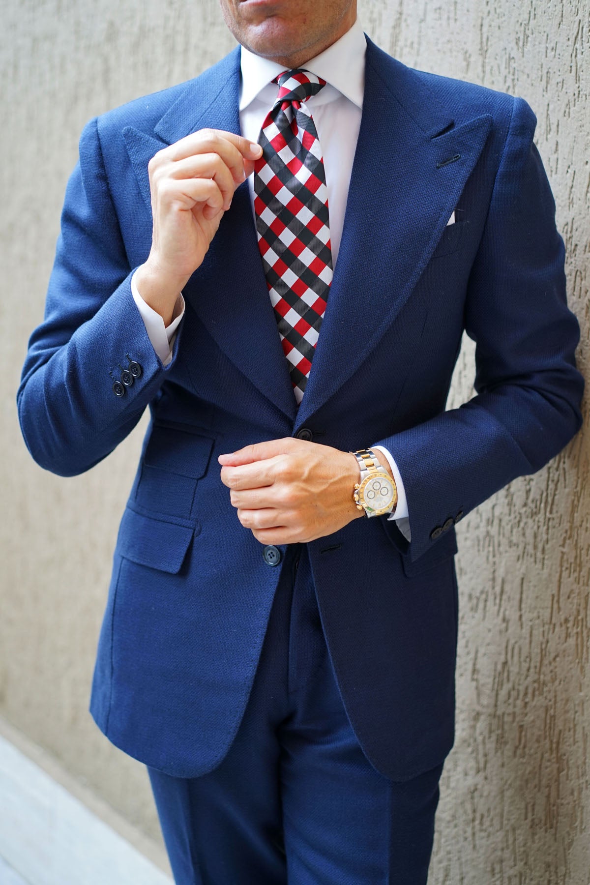 White Black Maroon Checkered Tie