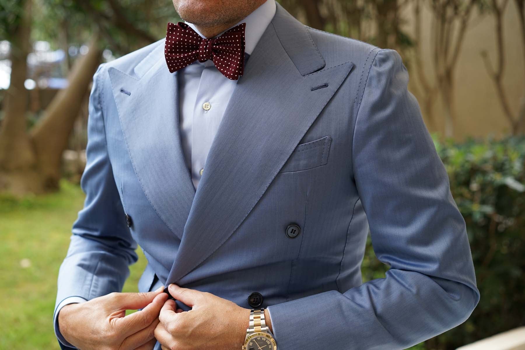 Burgundy Cotton Polkadot Self Bow Tie