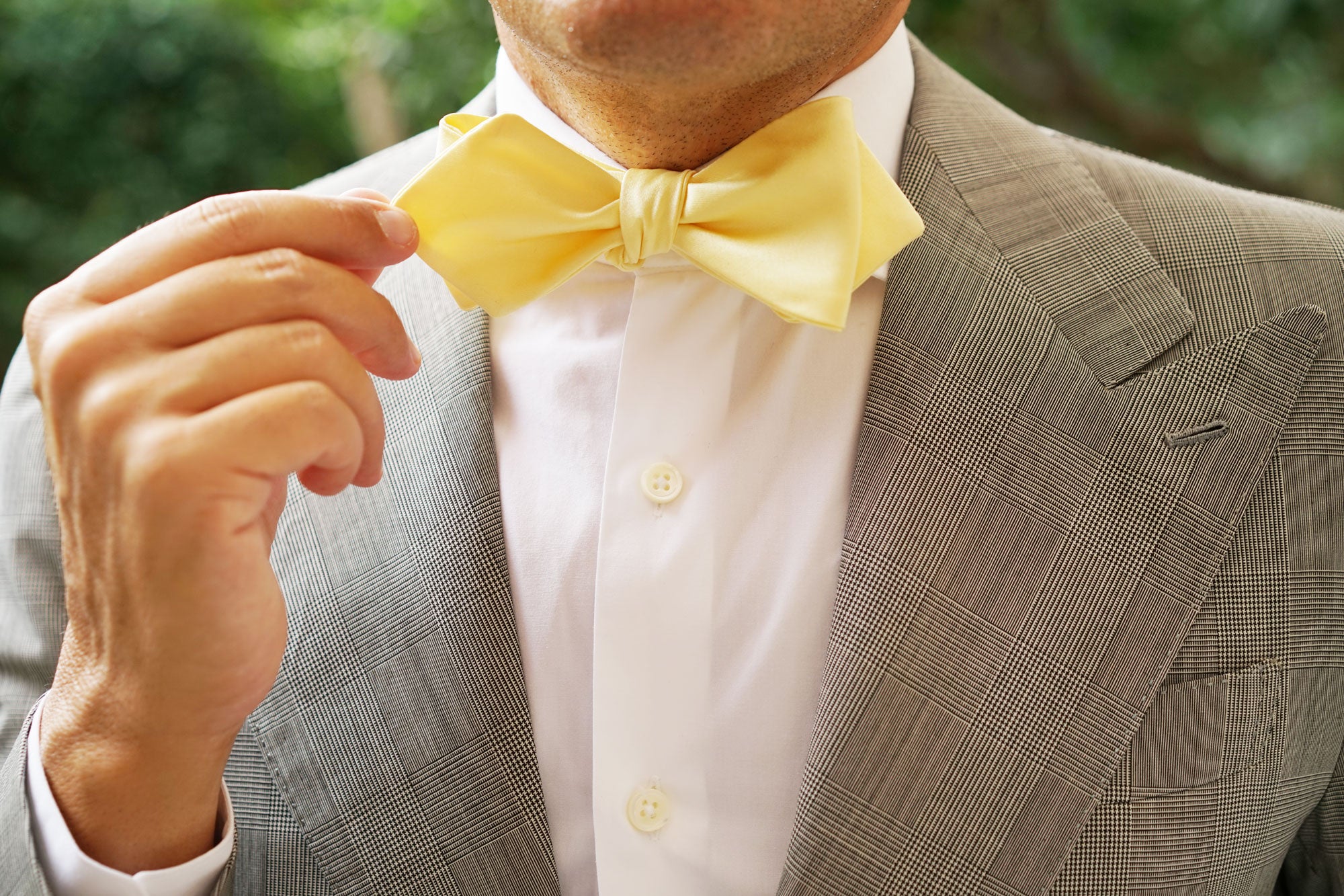 Light Yellow Satin Self Tie Diamond Tip Bow Tie