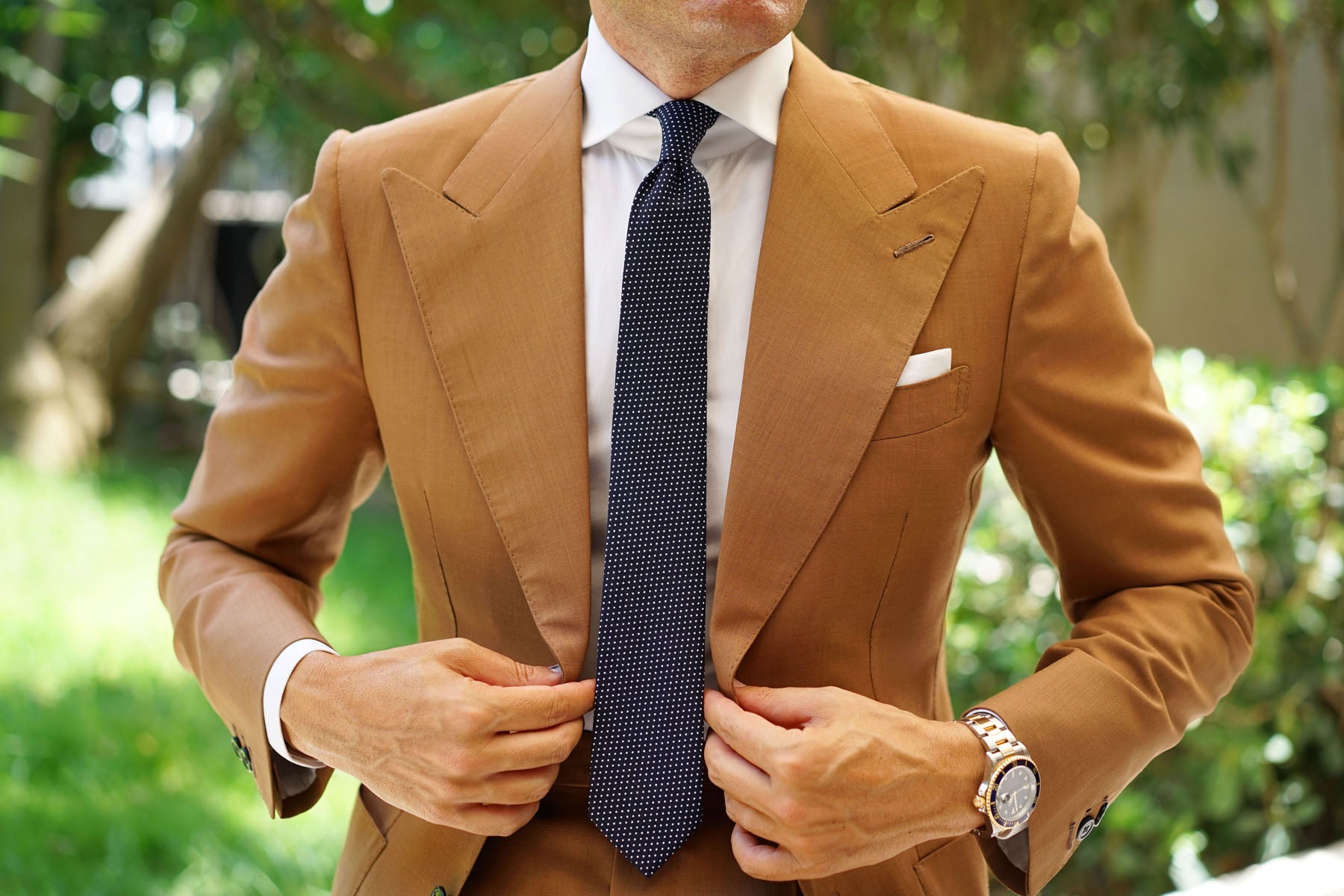 Navy Blue Cotton with White Mini Polka Dots Skinny Tie