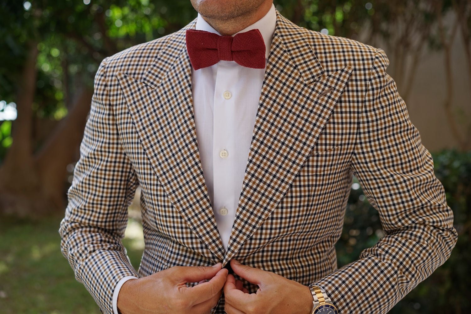 Burnt Burgundy Basket Weave Linen Bow Tie