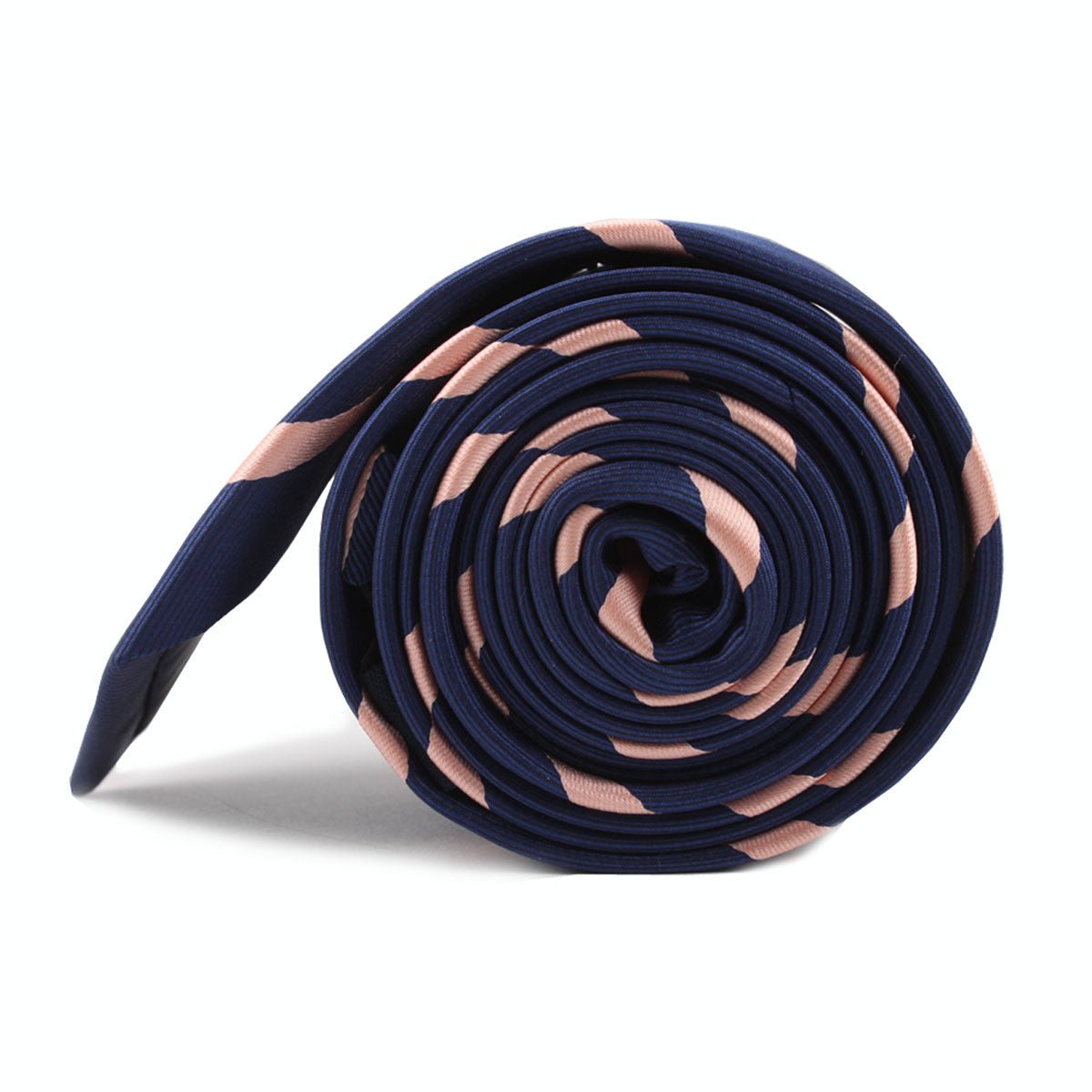 Navy Blue with Peach Stripes Skinny Tie