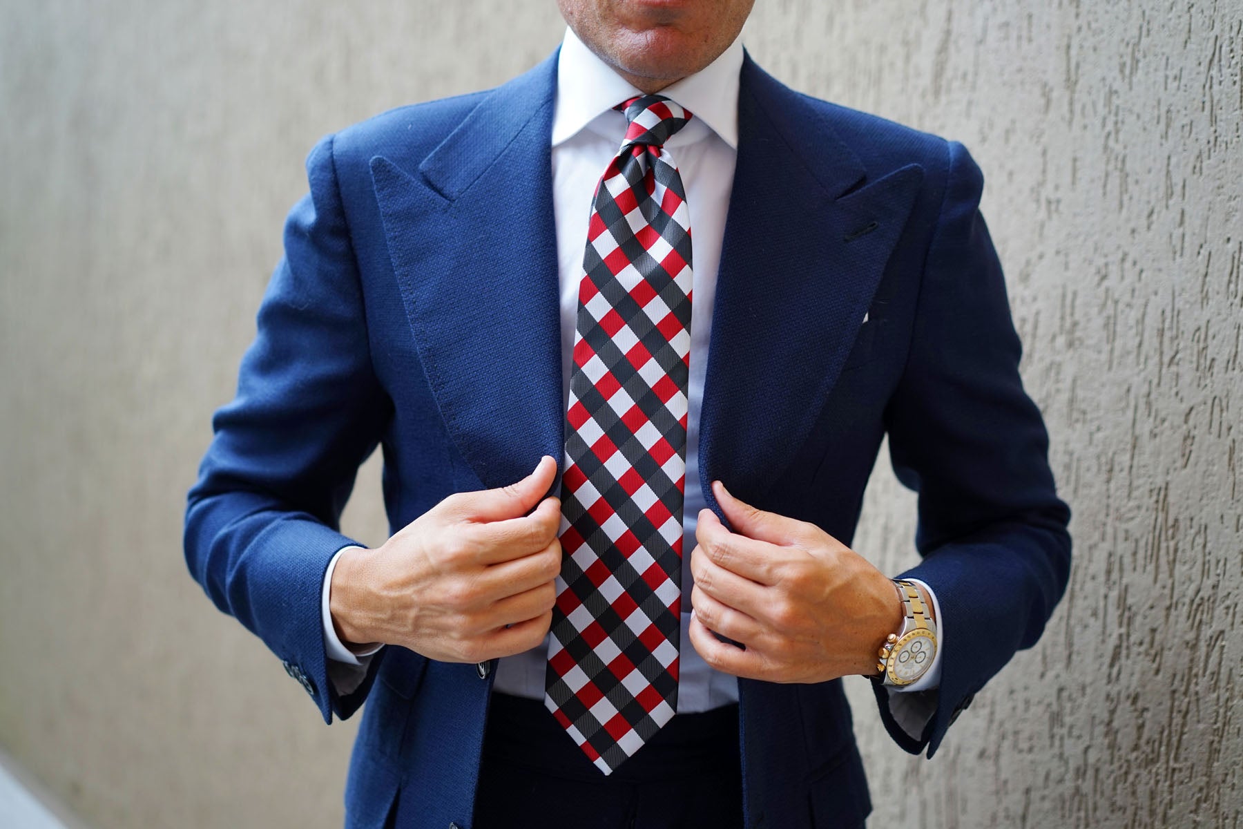 White Black Maroon Checkered Tie