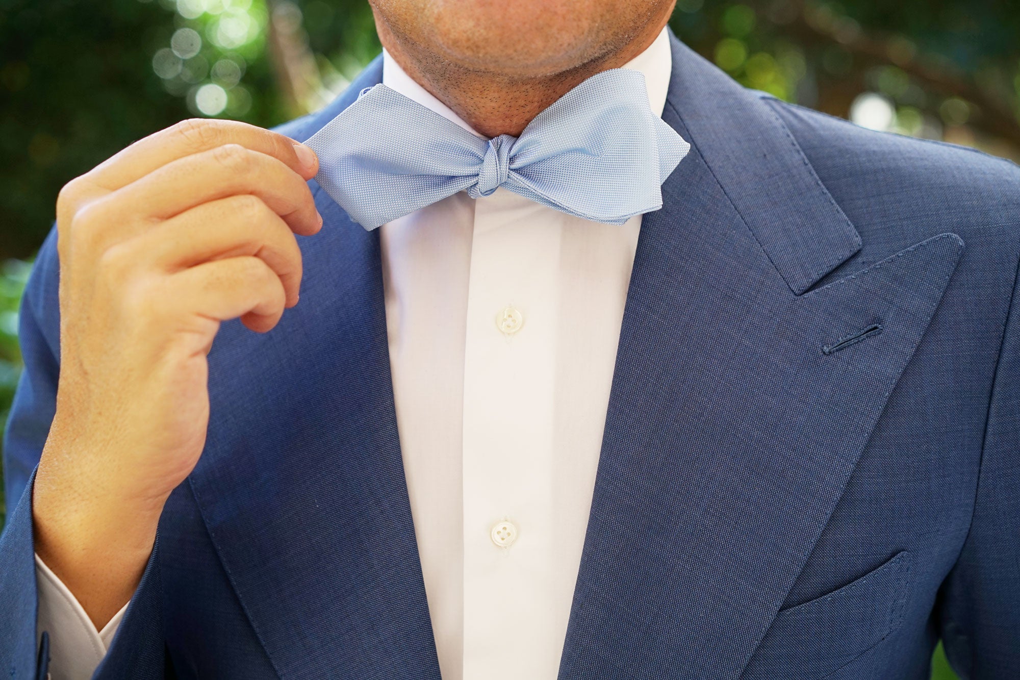 Mint Blue Self Tie Diamond Tip Bow Tie