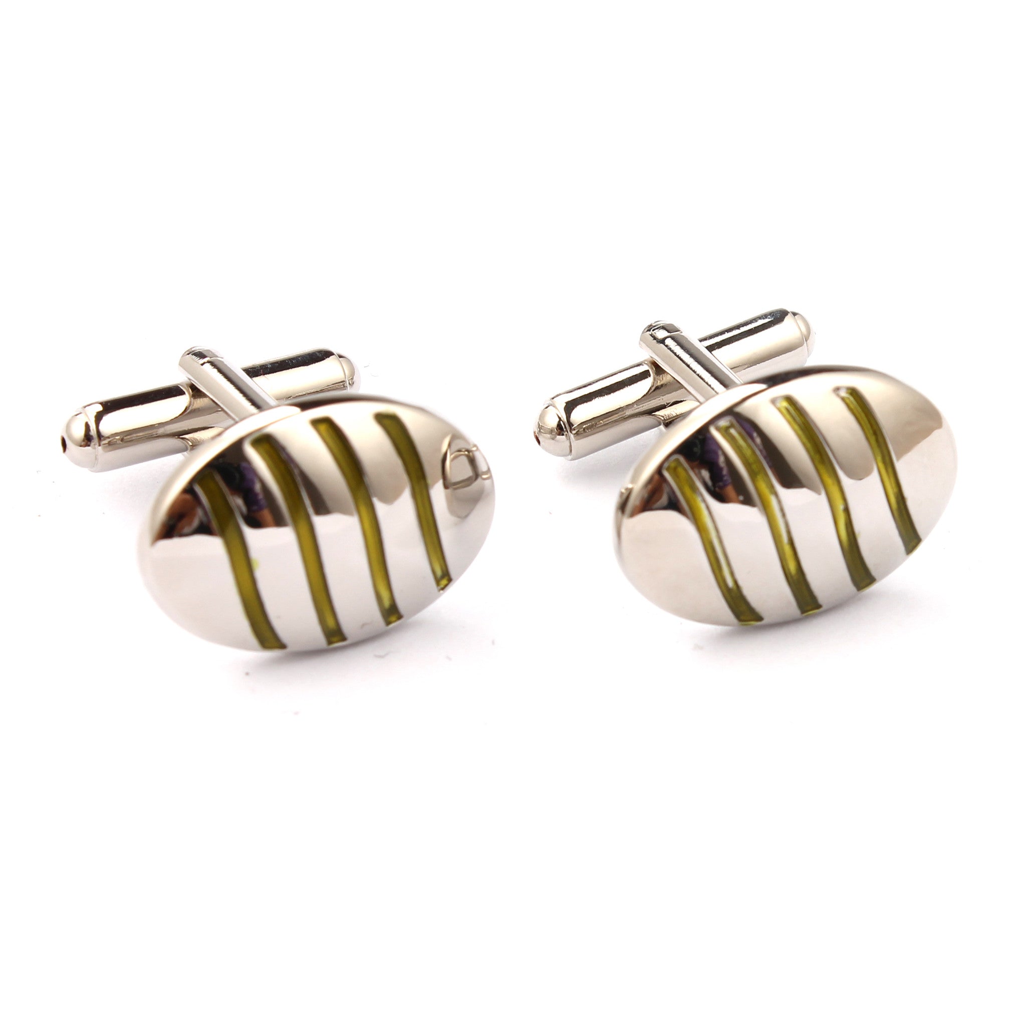 Silver Oval Green Pattern Cufflinks