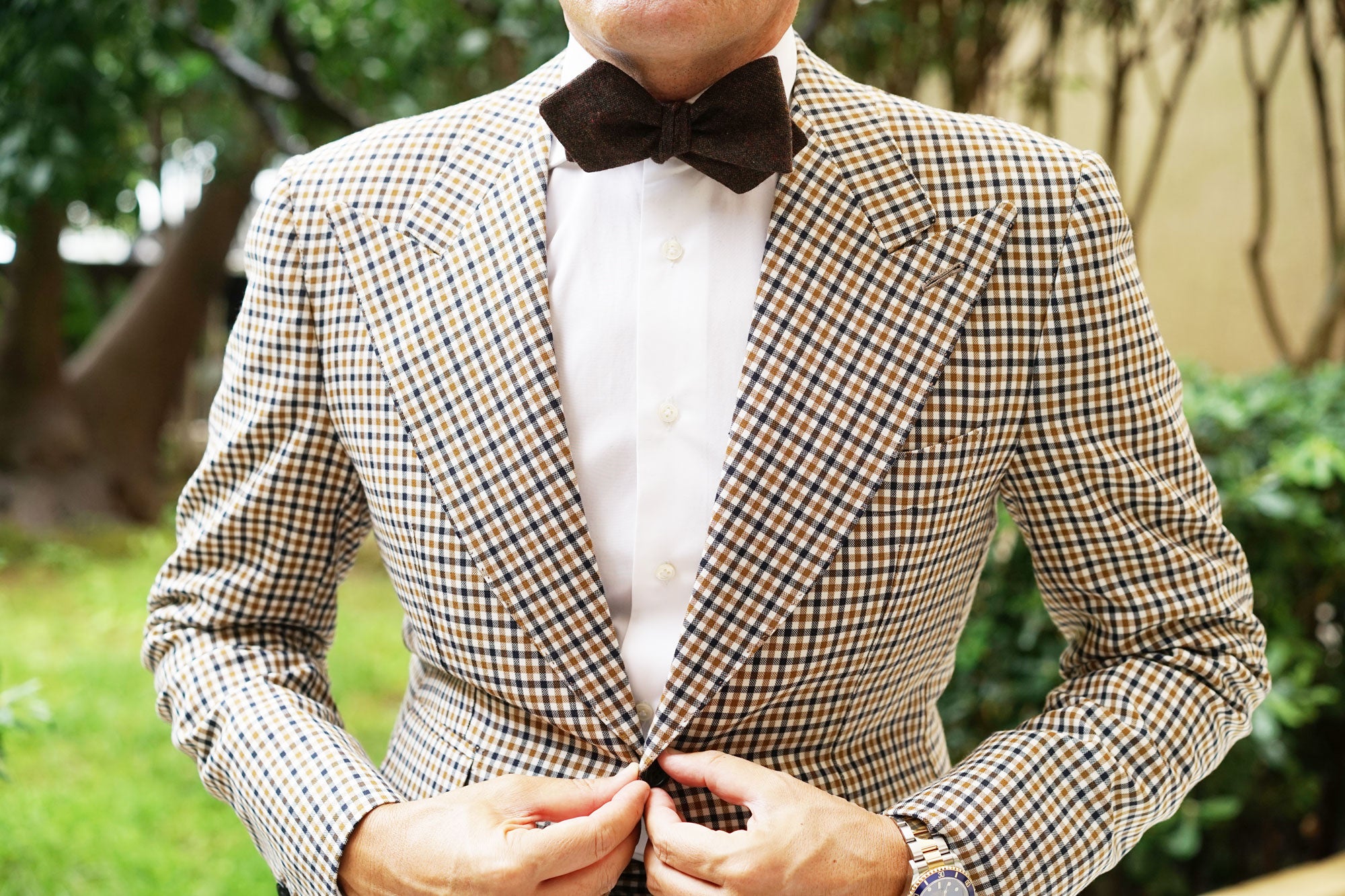 Brown Columbia Wool Diamond Self Bow Tie