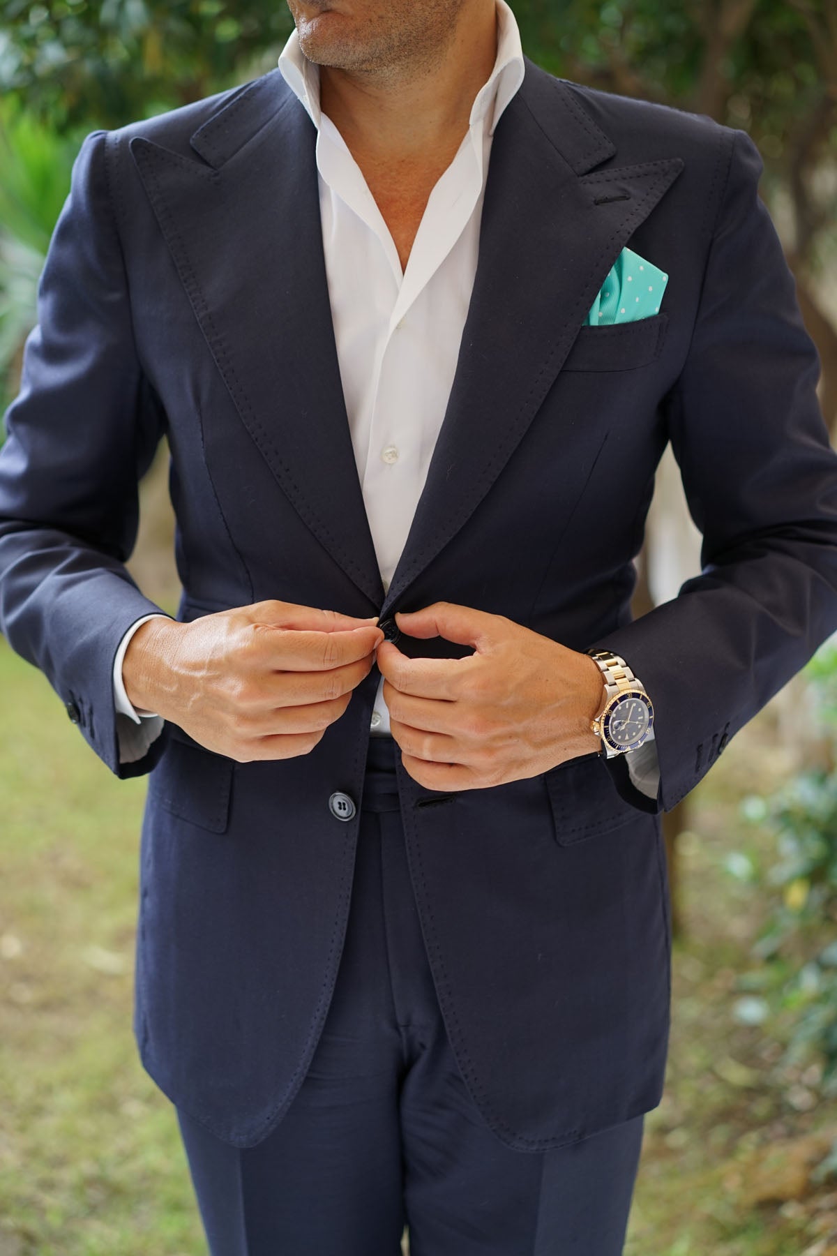 Seafoam Green with White Polka Dots Pocket Square