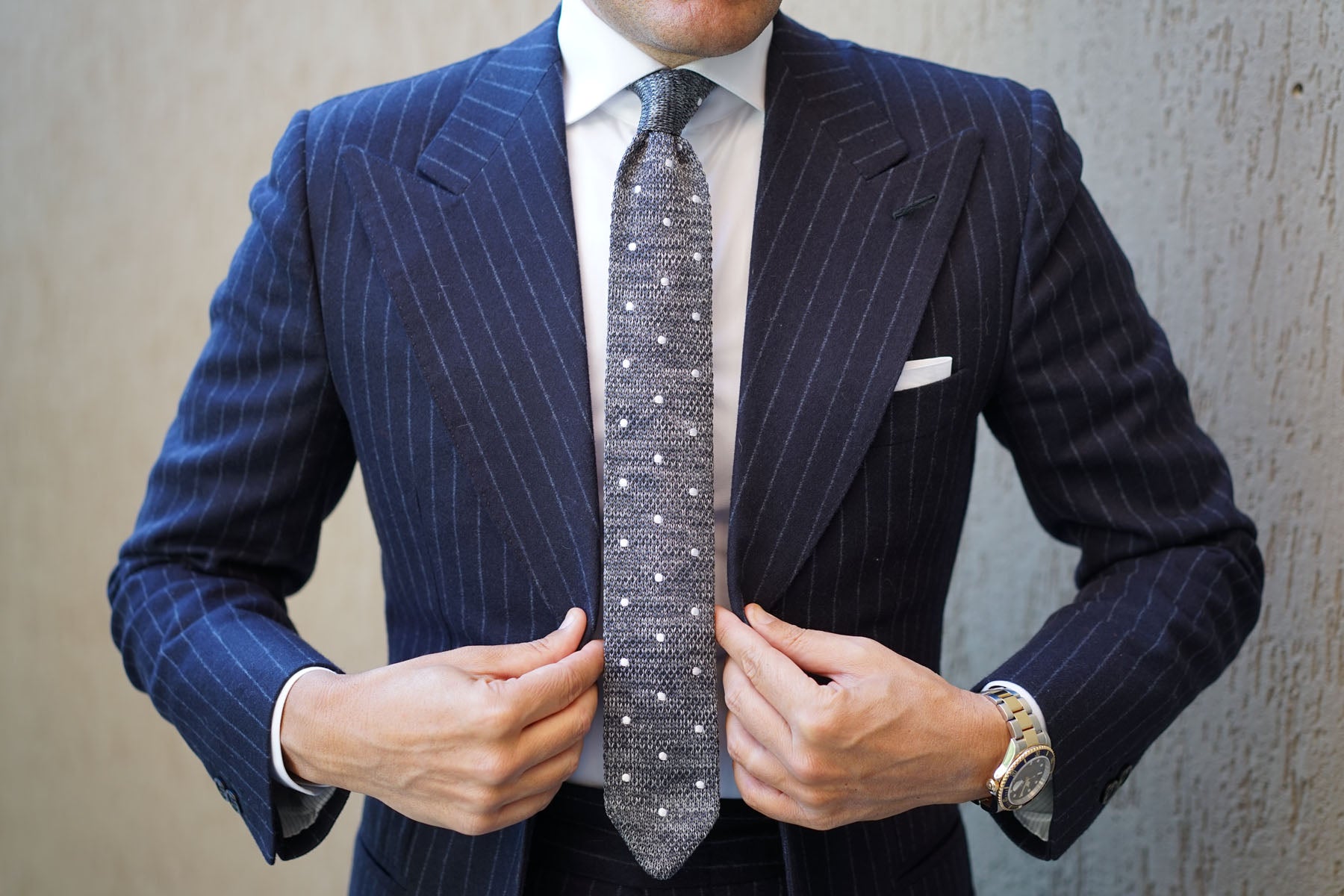 Chambray Grey Polka Dot Knitted Tie