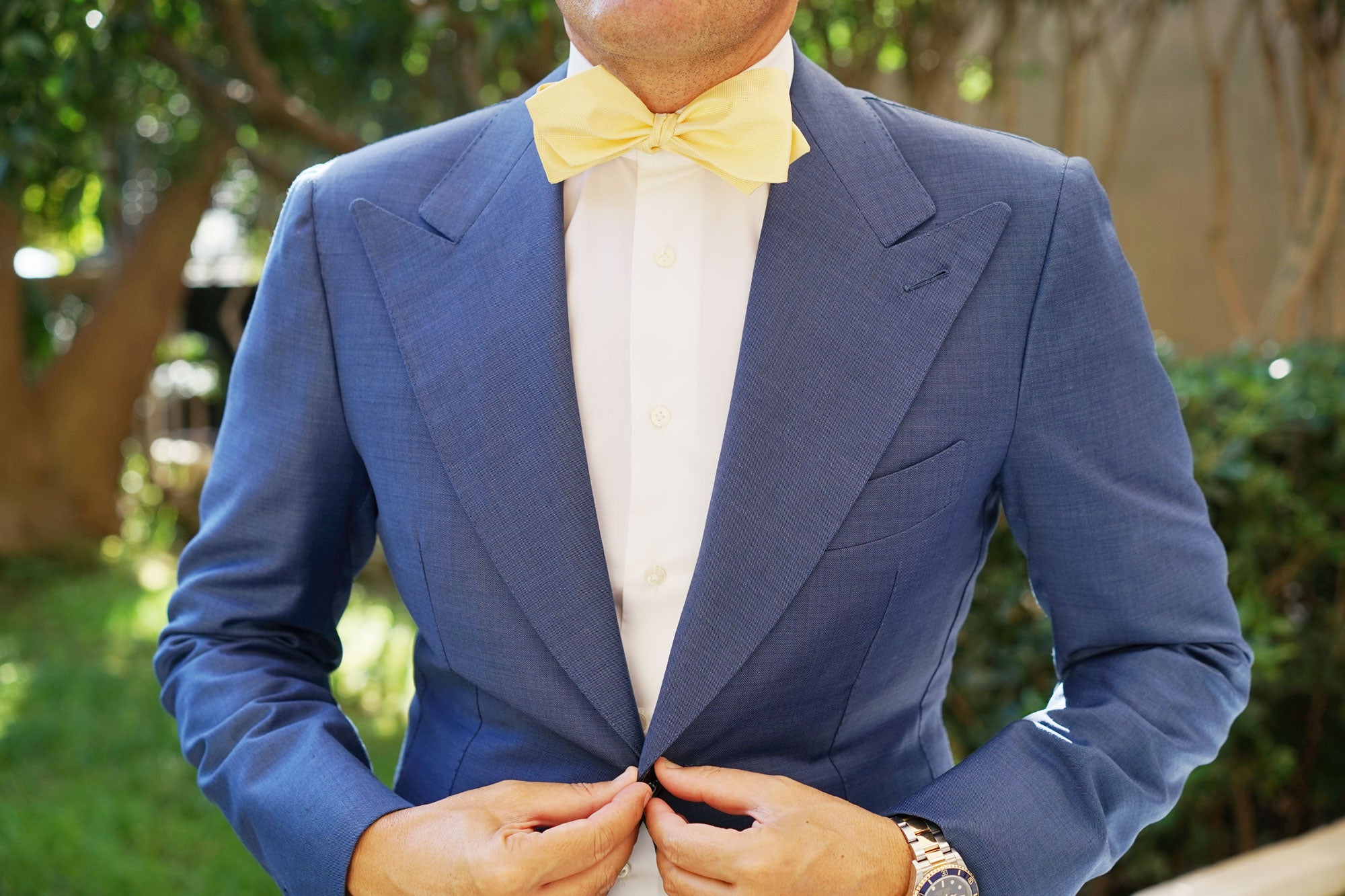 Light Yellow Self Tie Diamond Tip Bow Tie