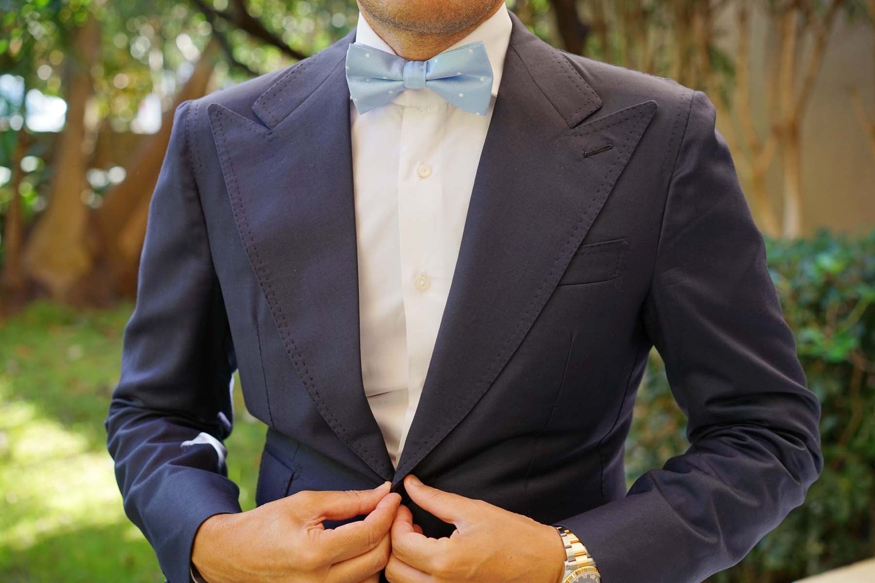 Mint Blue with White Polka Dots Bow Tie