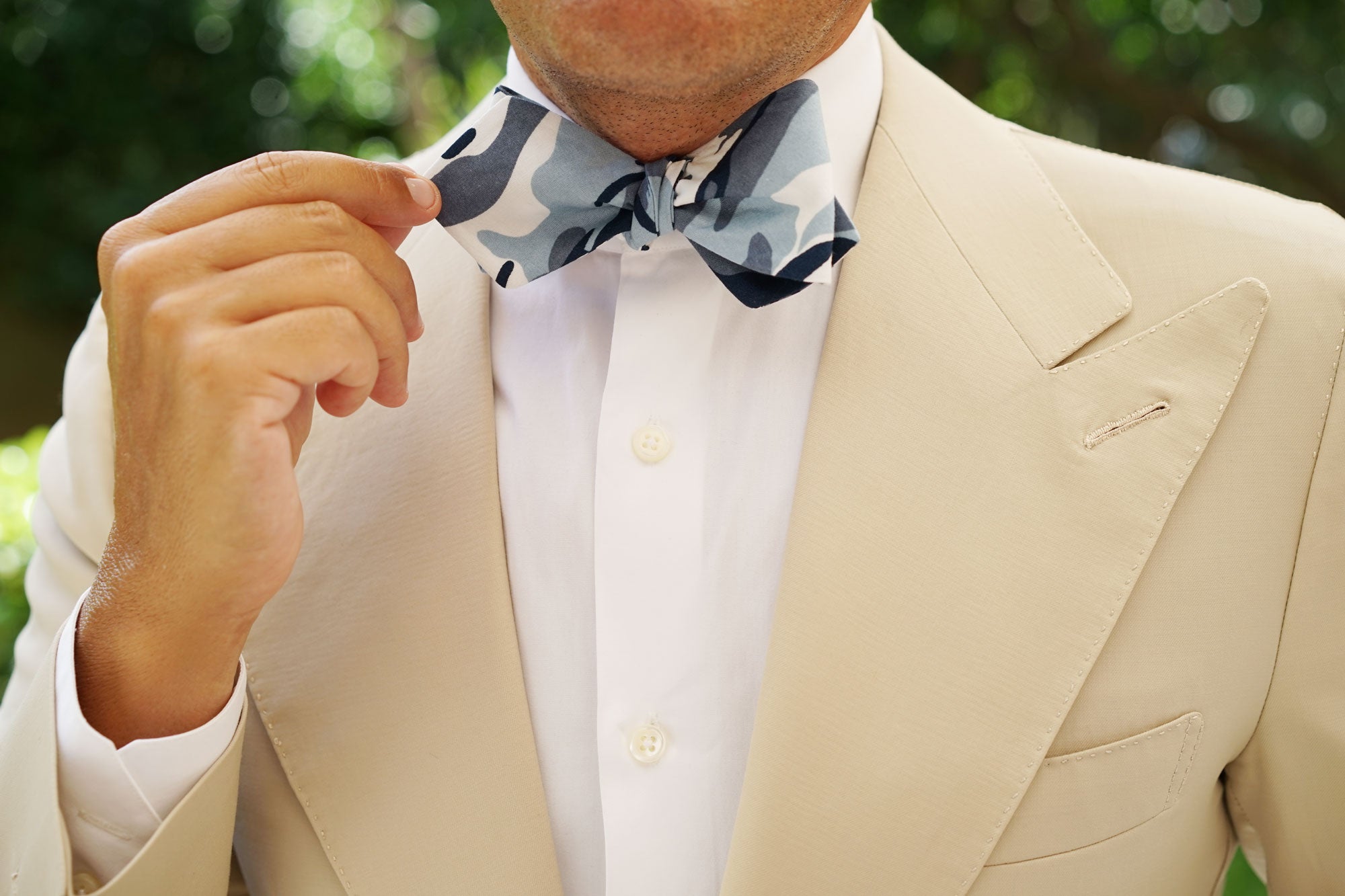 Sea Blue Camo Diamond Self Bow Tie